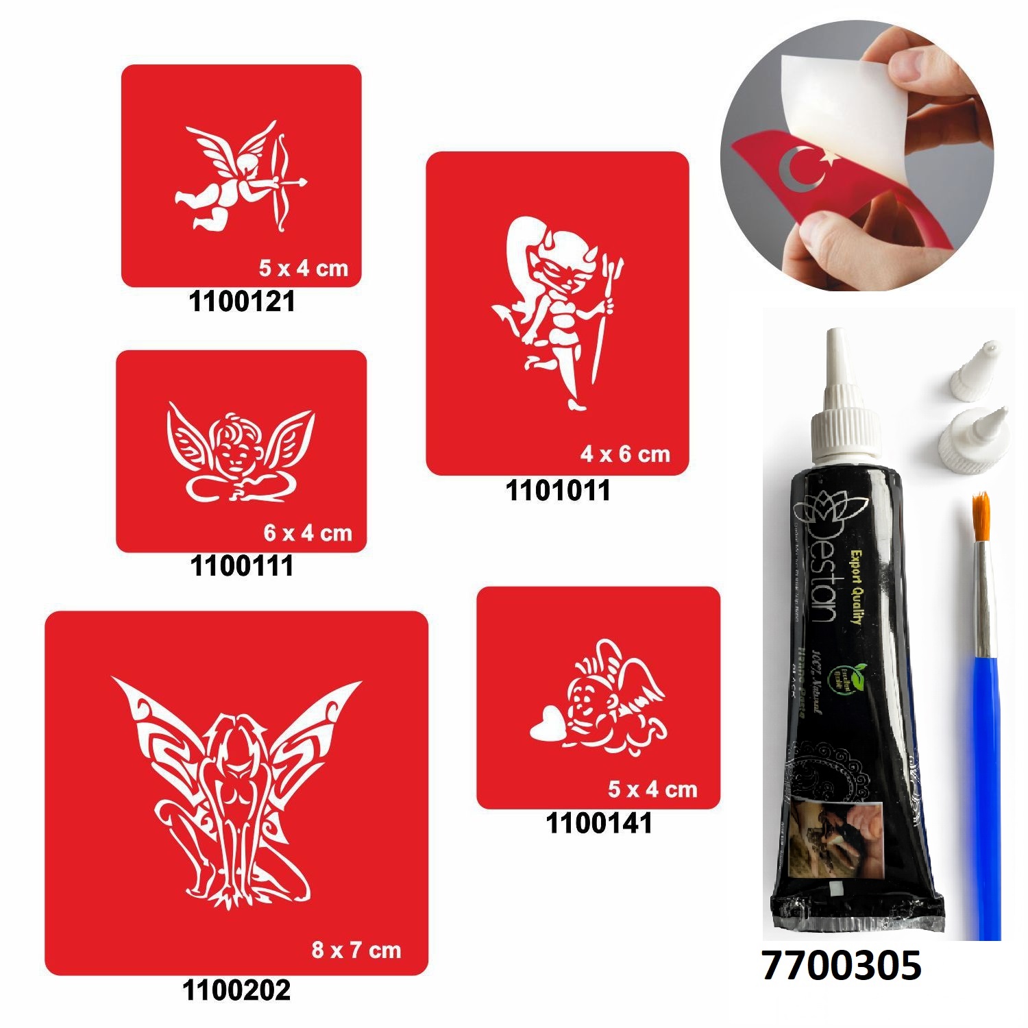 Melek ve Kanat Desenleri Kına ile Geçici Dövme Yapma Seti