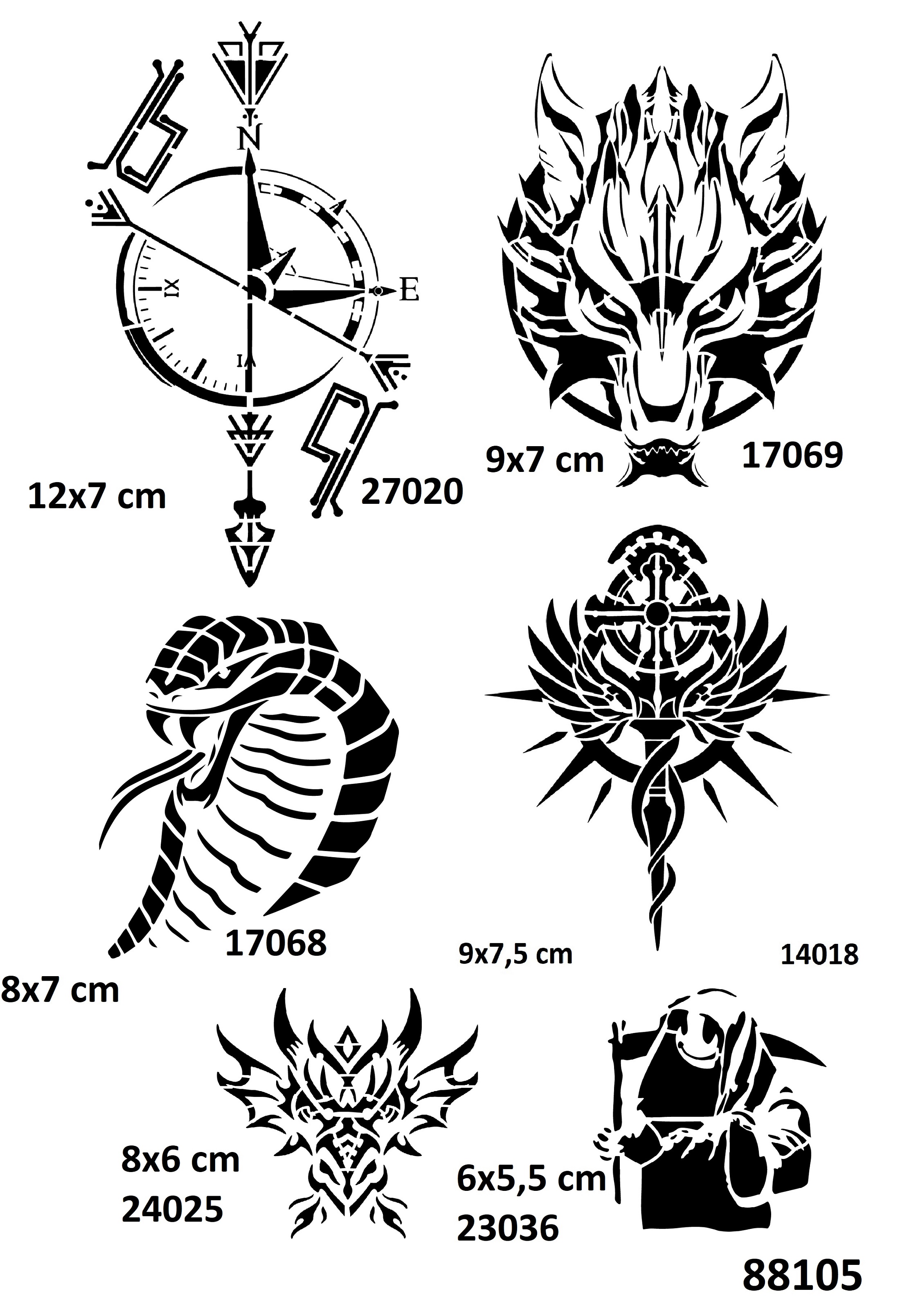 Pusula Kobra Geçici Dövme Kalıpları Tattoo Stencil Modelleri