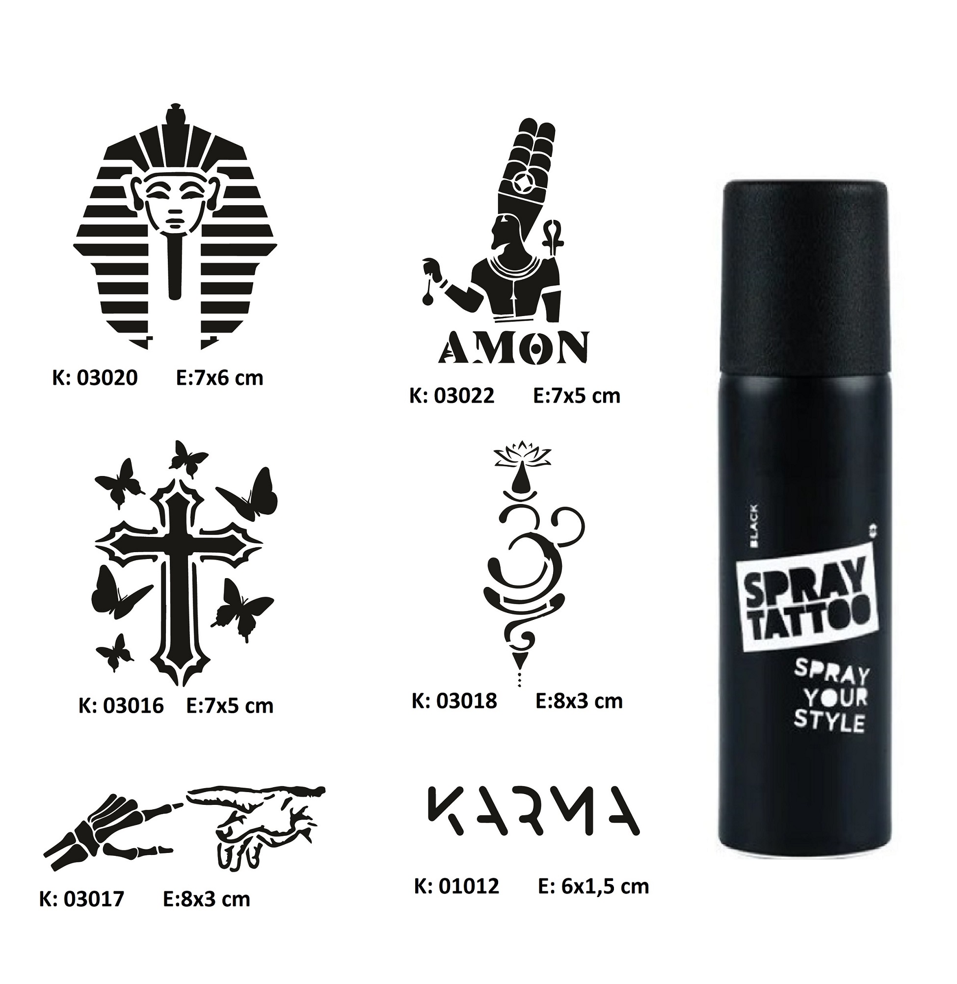 Farklı İnançlar Spray Tattoo Geçici Dövme Seti Dark Sprey Dövme Kiti