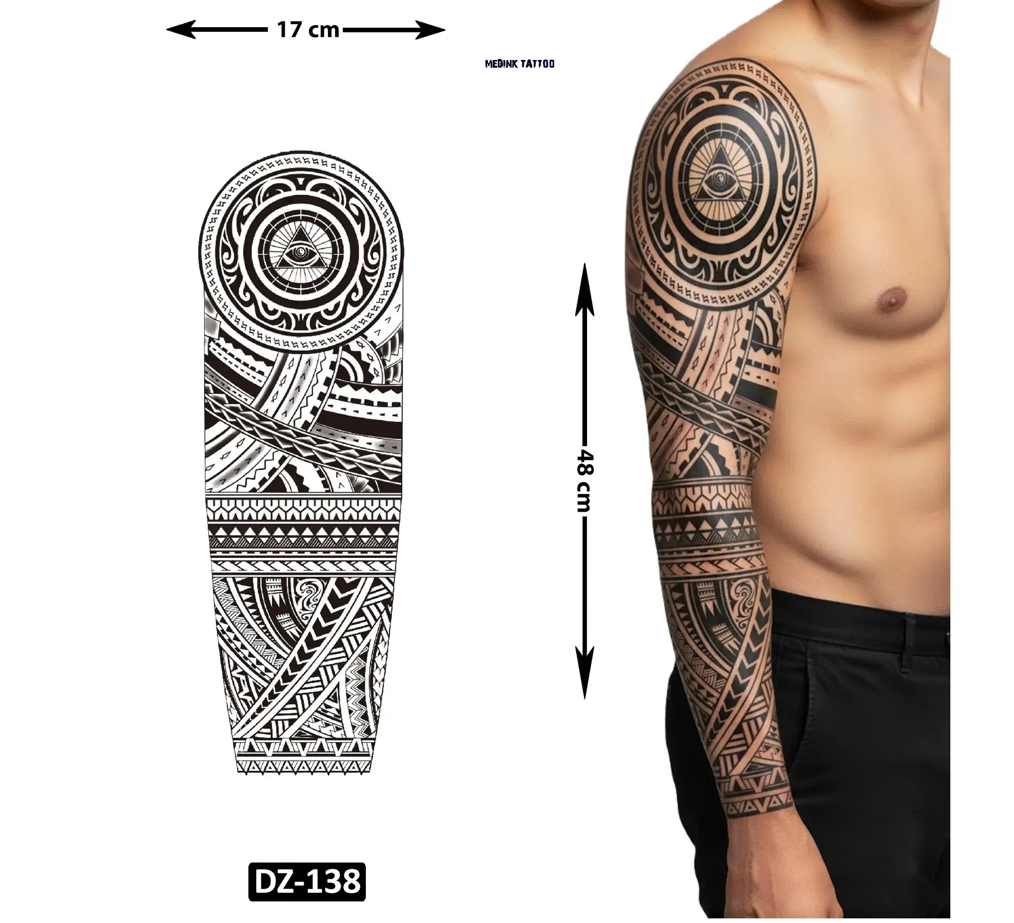 Maori Tribal Tam Kol Bacak Yapıştırma Geçici Dövme 48 CM