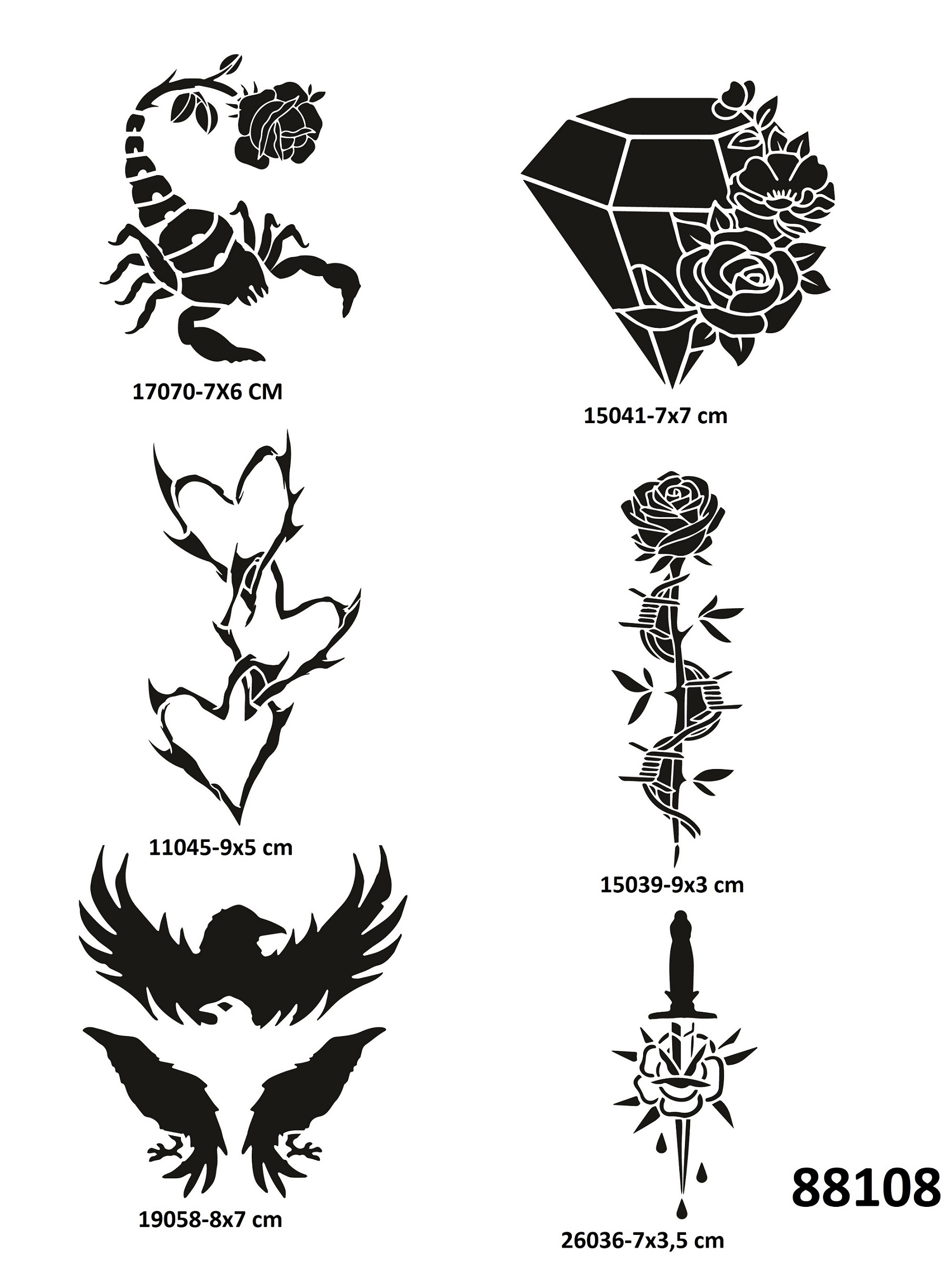 Elmas Akrep 6 Adet Geçici Dövme Şablonu Tattoo Stencil Modelleri