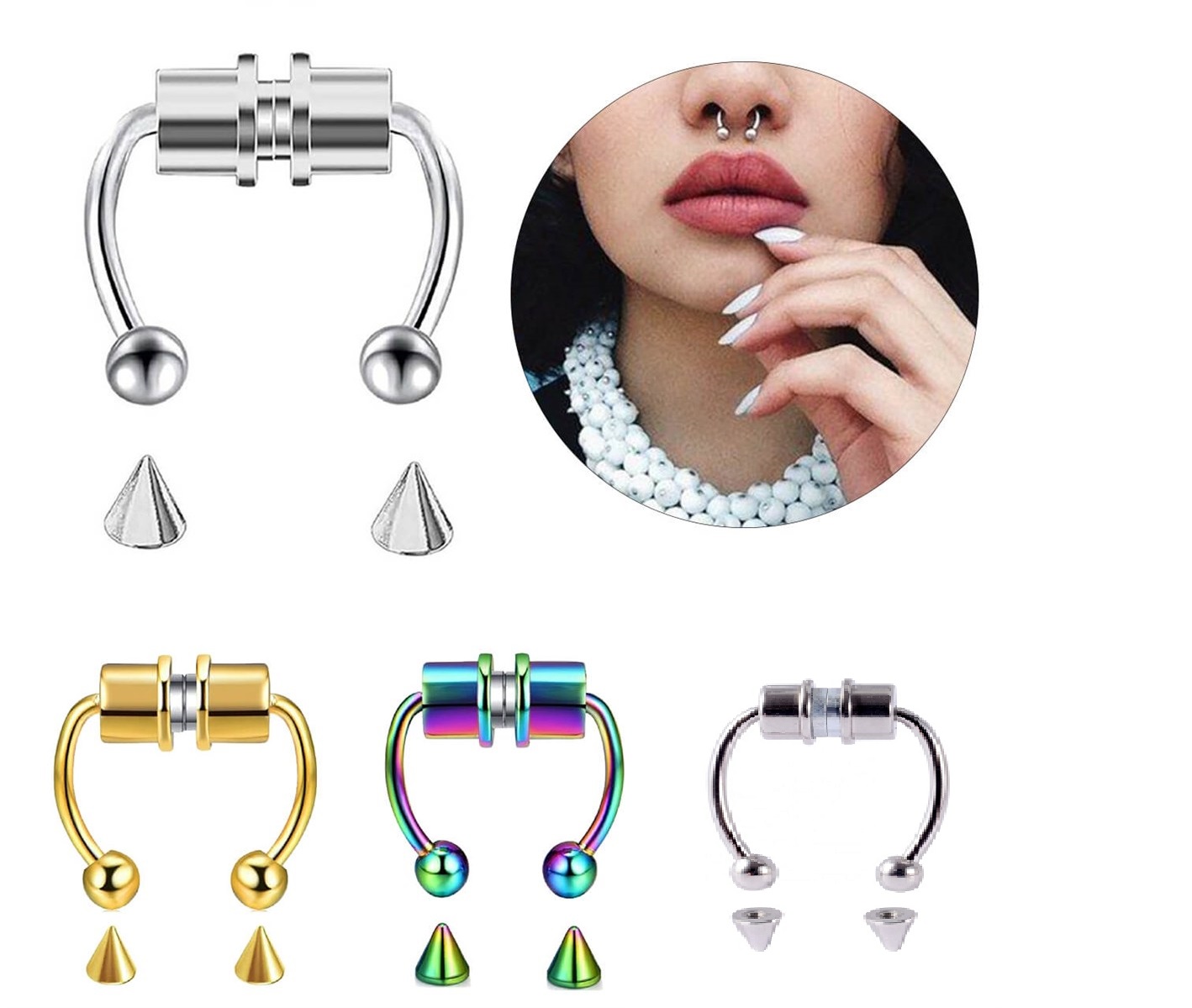 4 Adet Birden Mıknatıslı Fake Septum Piercing