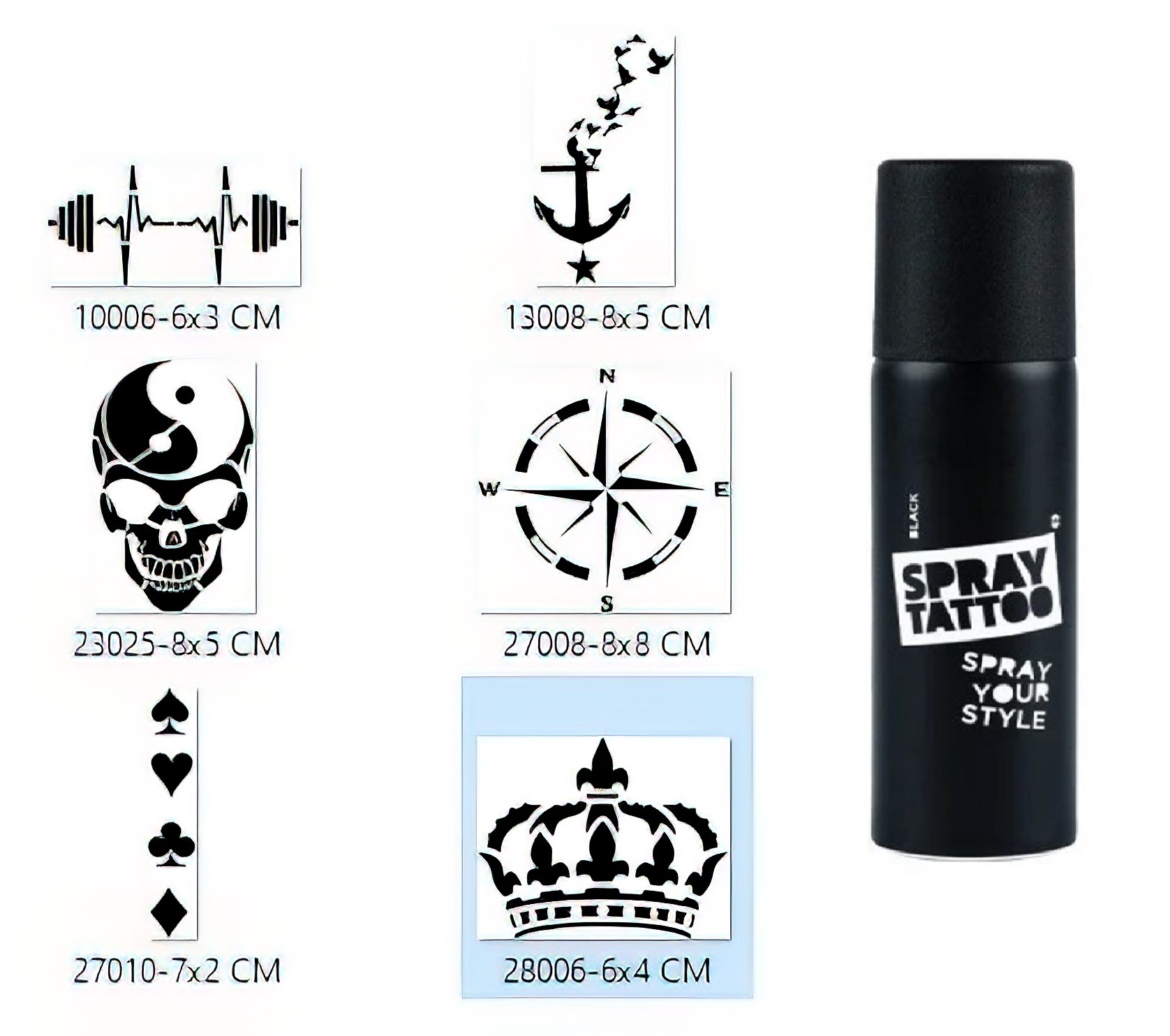 Pusula Ve Taç Geçici Sprey Dövme Seti Spray Tatto
