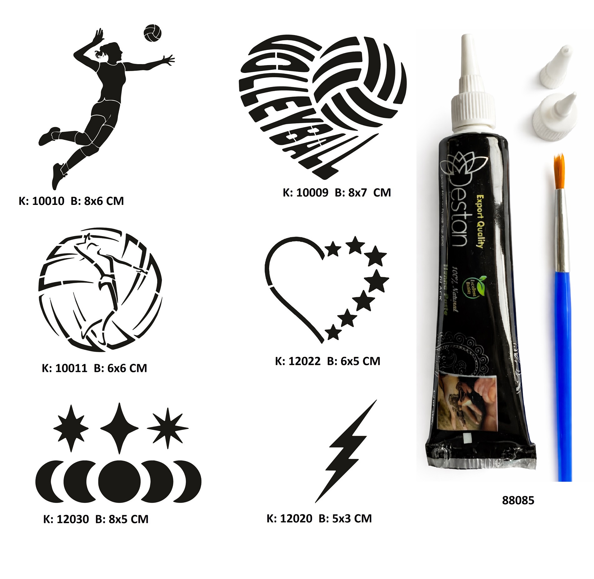 Voleybol Aşkı Tüp Kına ve Fırça hediyeli Tattoo Geçici Dövme Seti