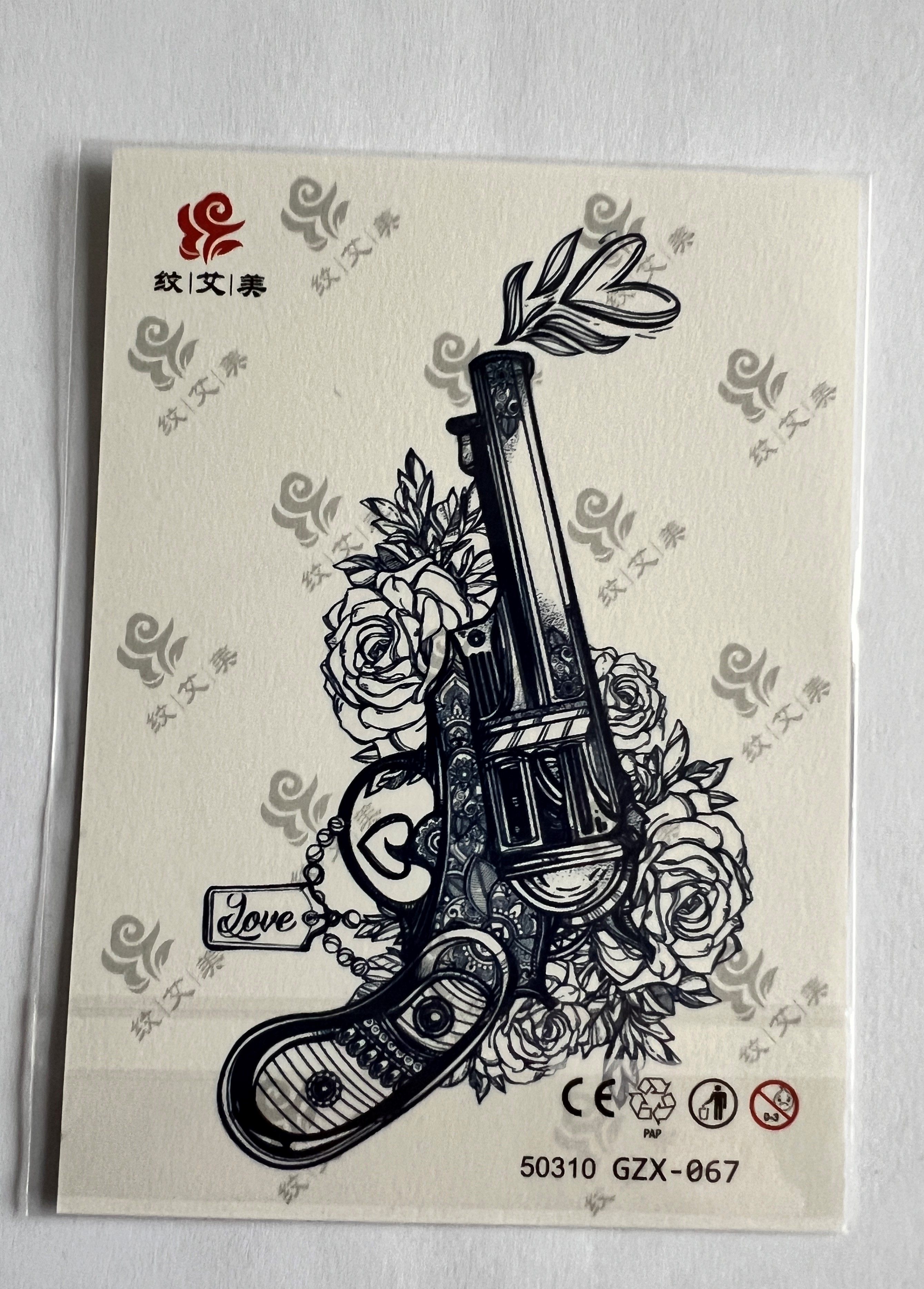 Süslü Tabanca Yarı Kalıcı Geçici Dövme Sonradan Kararan 1 Aylık Dövme 11x8 cm