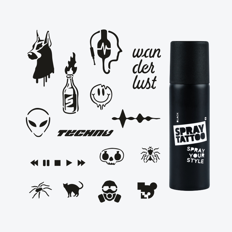 Berlin City Pack Spray Tattoo Geçici Dövme Seti 15 Desen 1 siyah sprey
