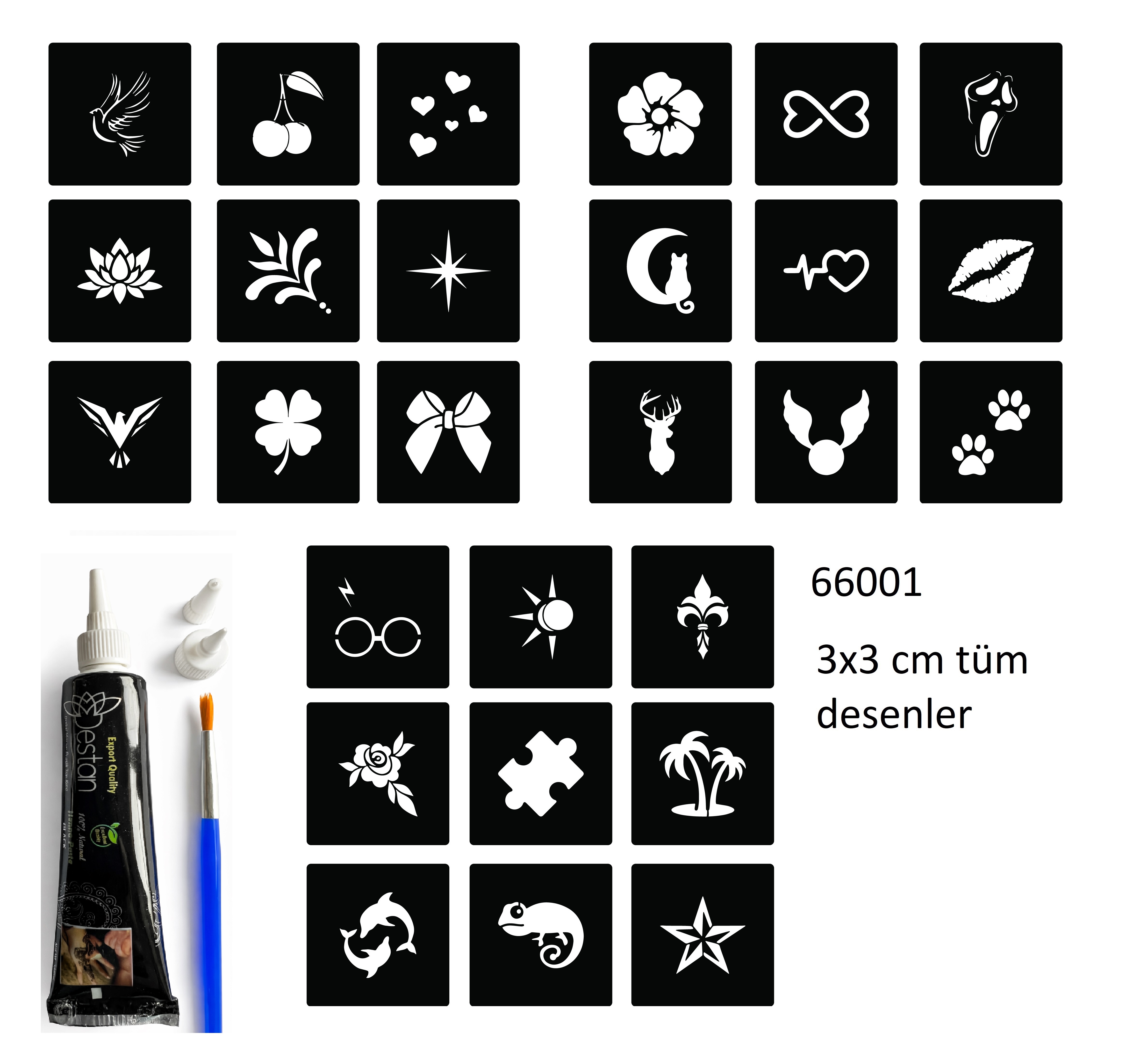 Minimal 27 Adet Kadın Deseni 3 cm Geçici Dövme Şablonu Kınalı Set