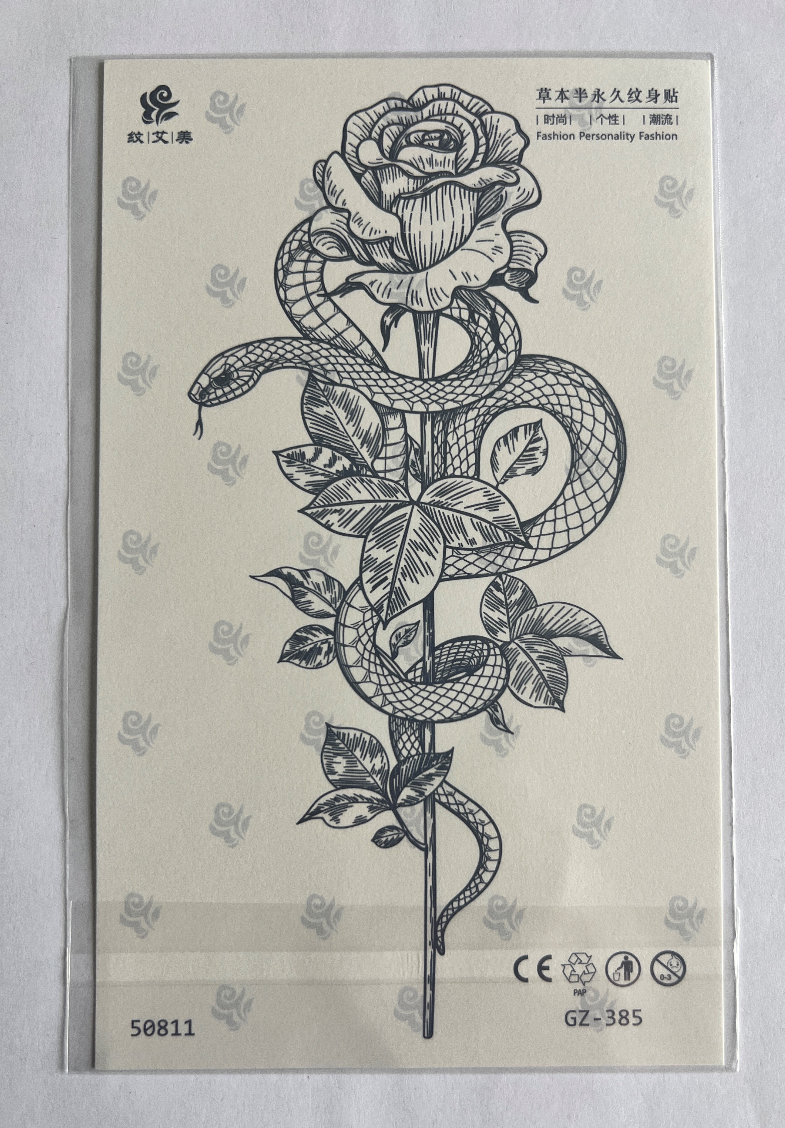 Yılan Gül Yarım Kol Yarı Kalıcı 1 Ay Kalıcı Geçici Dövme 18x11 cm