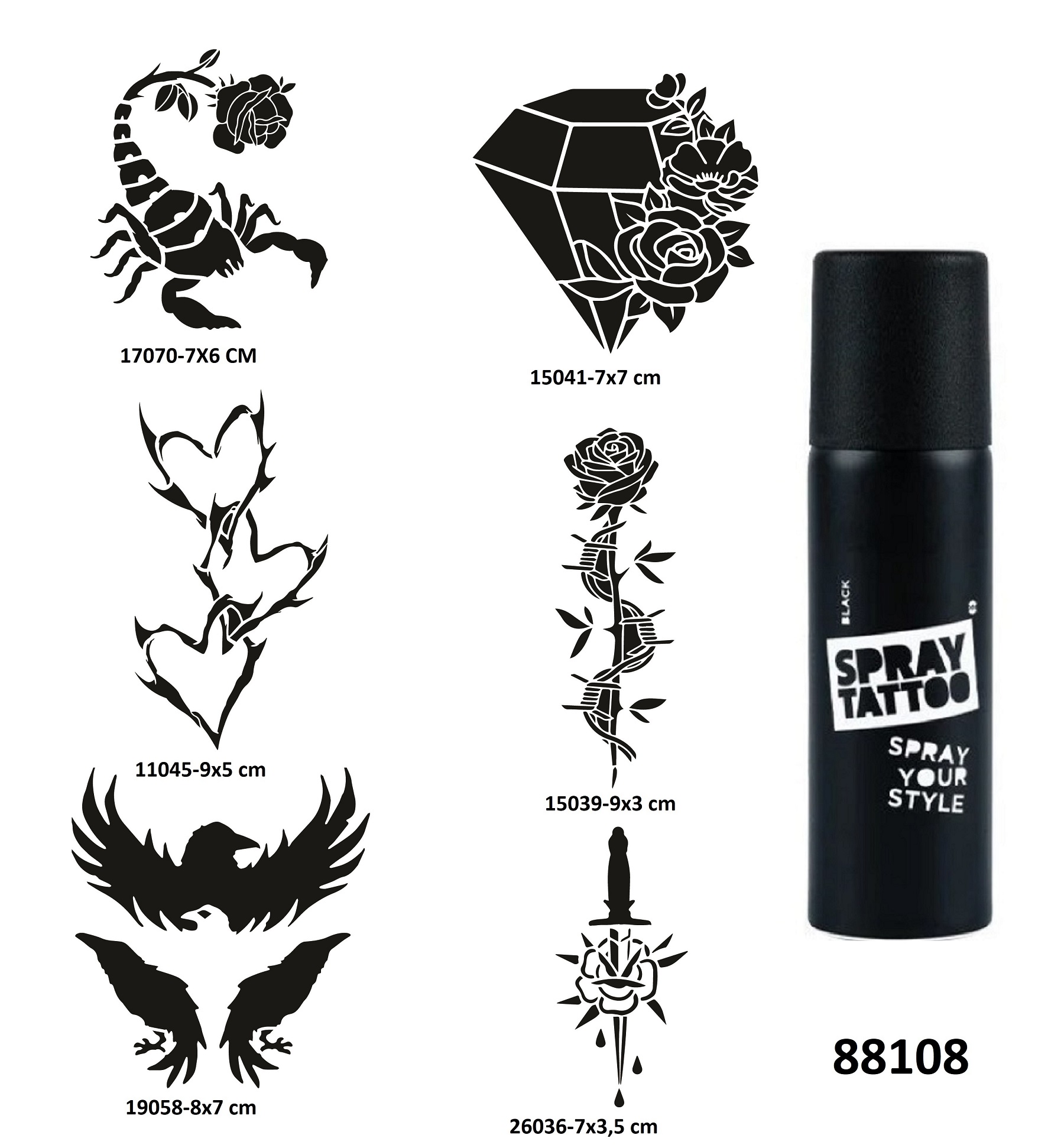 Elmas Akrep Spray Tattoo Geçici Dövme Seti Dark Sprey Dövme Kiti