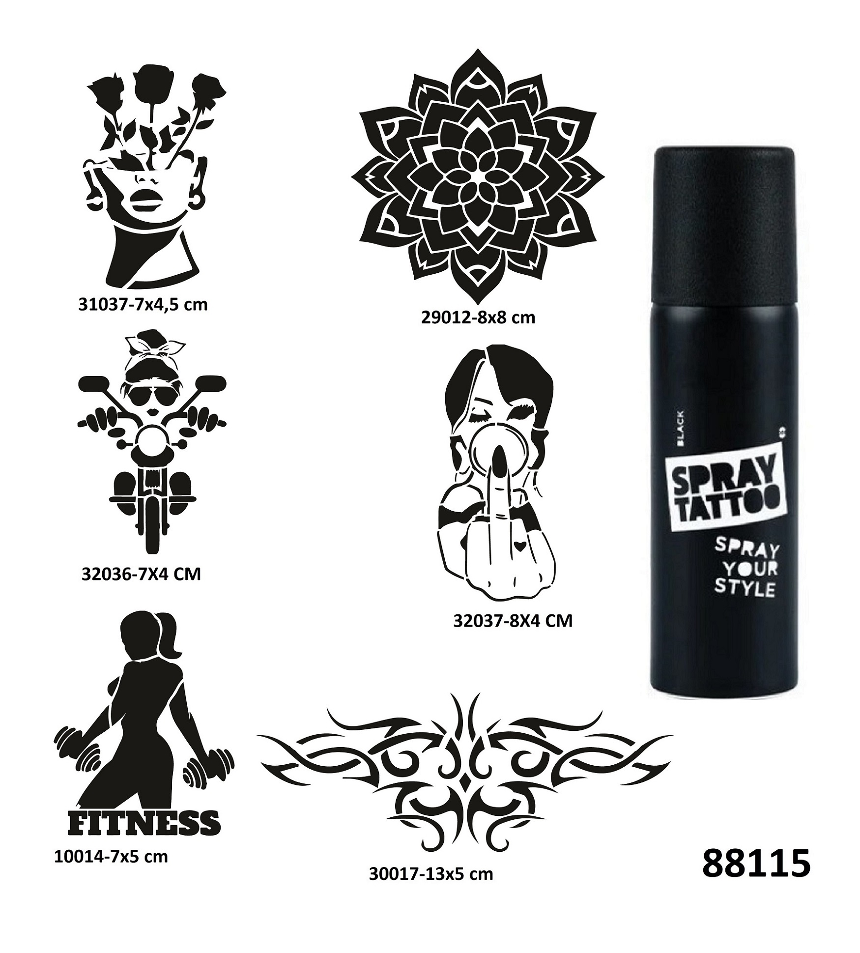 Fitness Mandala Spray Tattoo Geçici Dövme Seti Dark Sprey Dövme Kiti