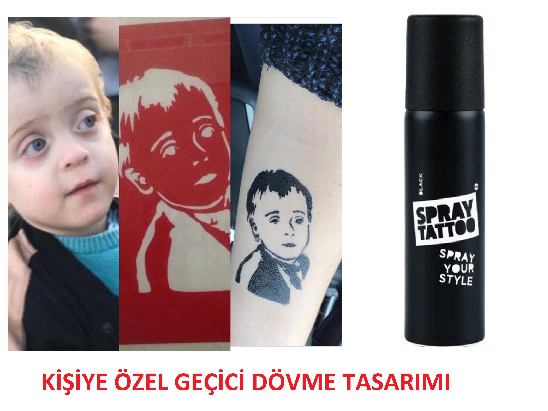 Özel Tasarım Resimden Dövme Seti Spreyli Geçici Dövme Seti