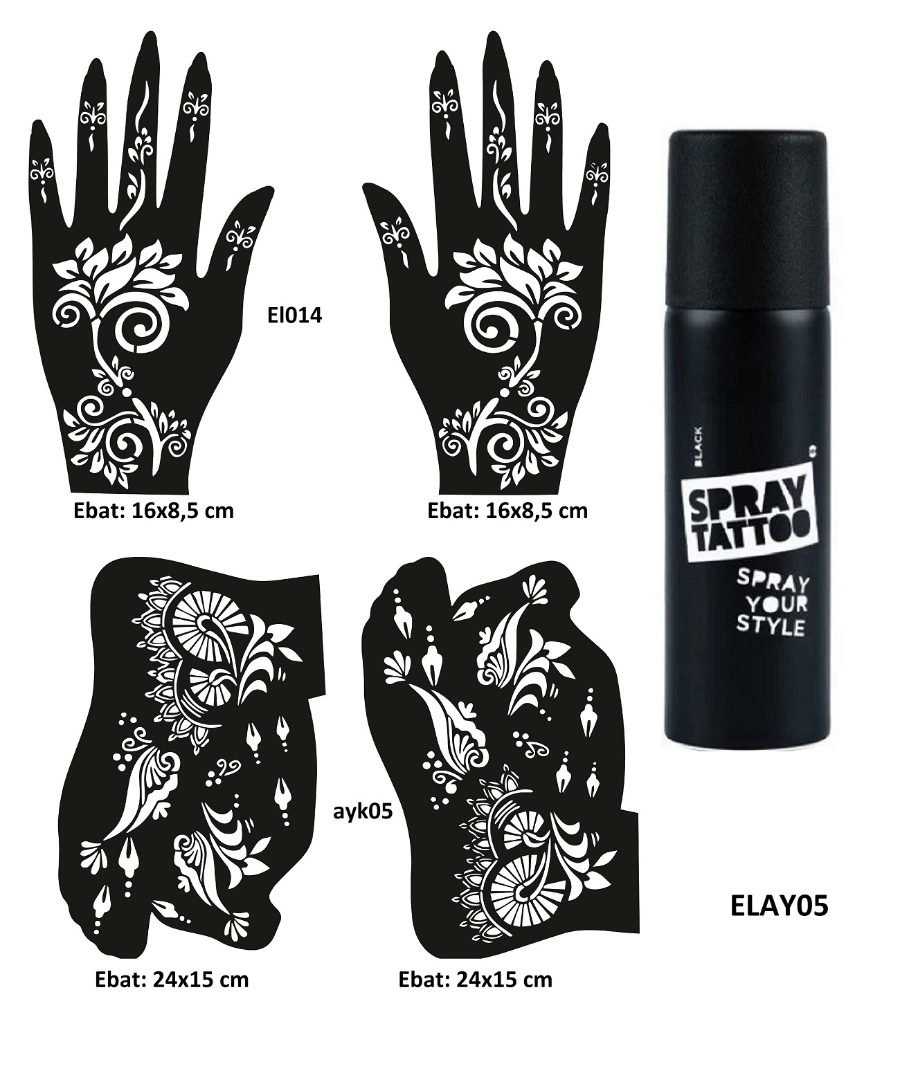 Çiçekli Modeller El Ayak Geçici Dövme Seti Spray Tattoo Dark Siyah Renk