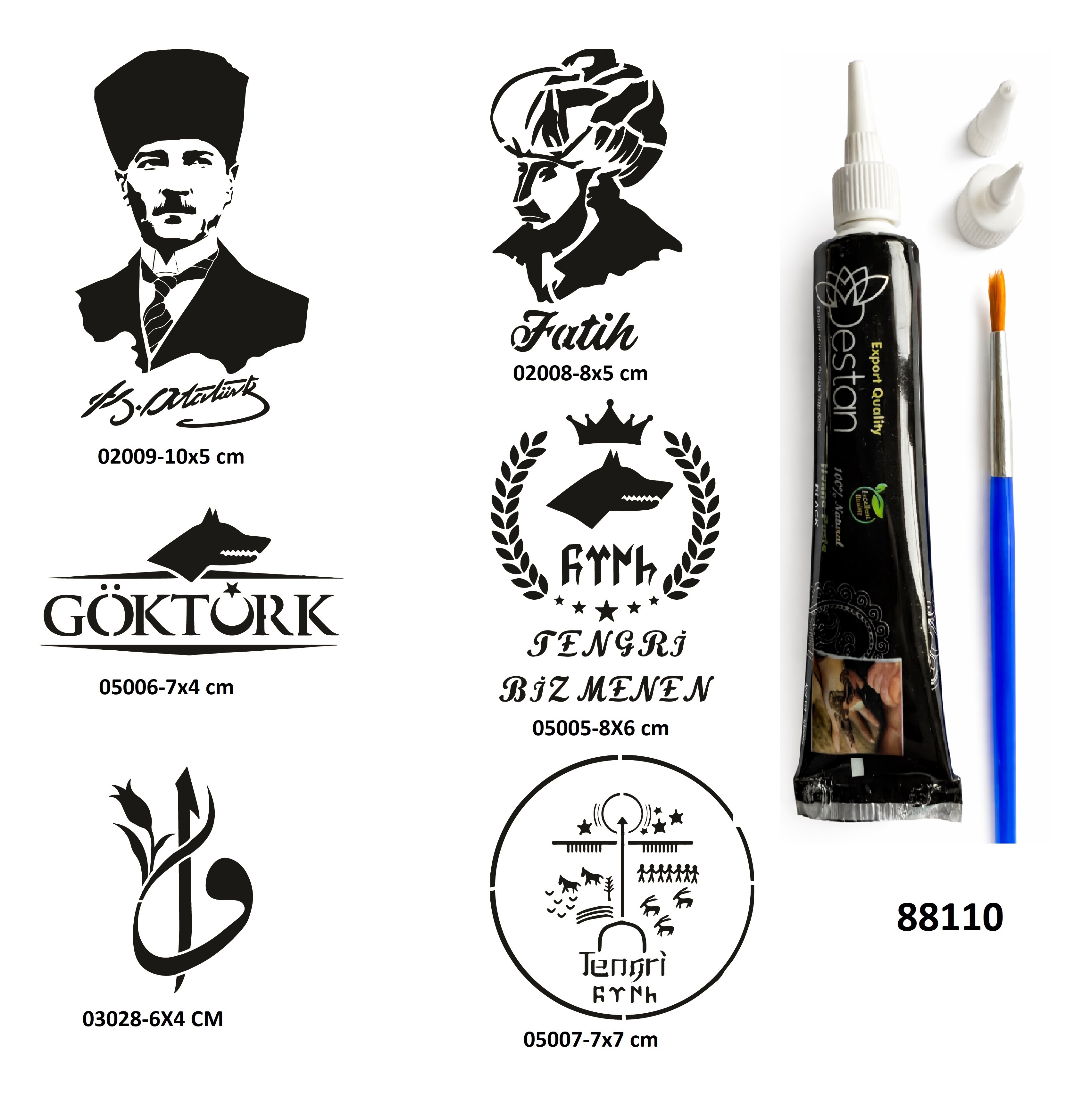 Atatürk Fatih Hint Kınasıyla Geçici Dövme Yapma Seti Fırça Hediyeli