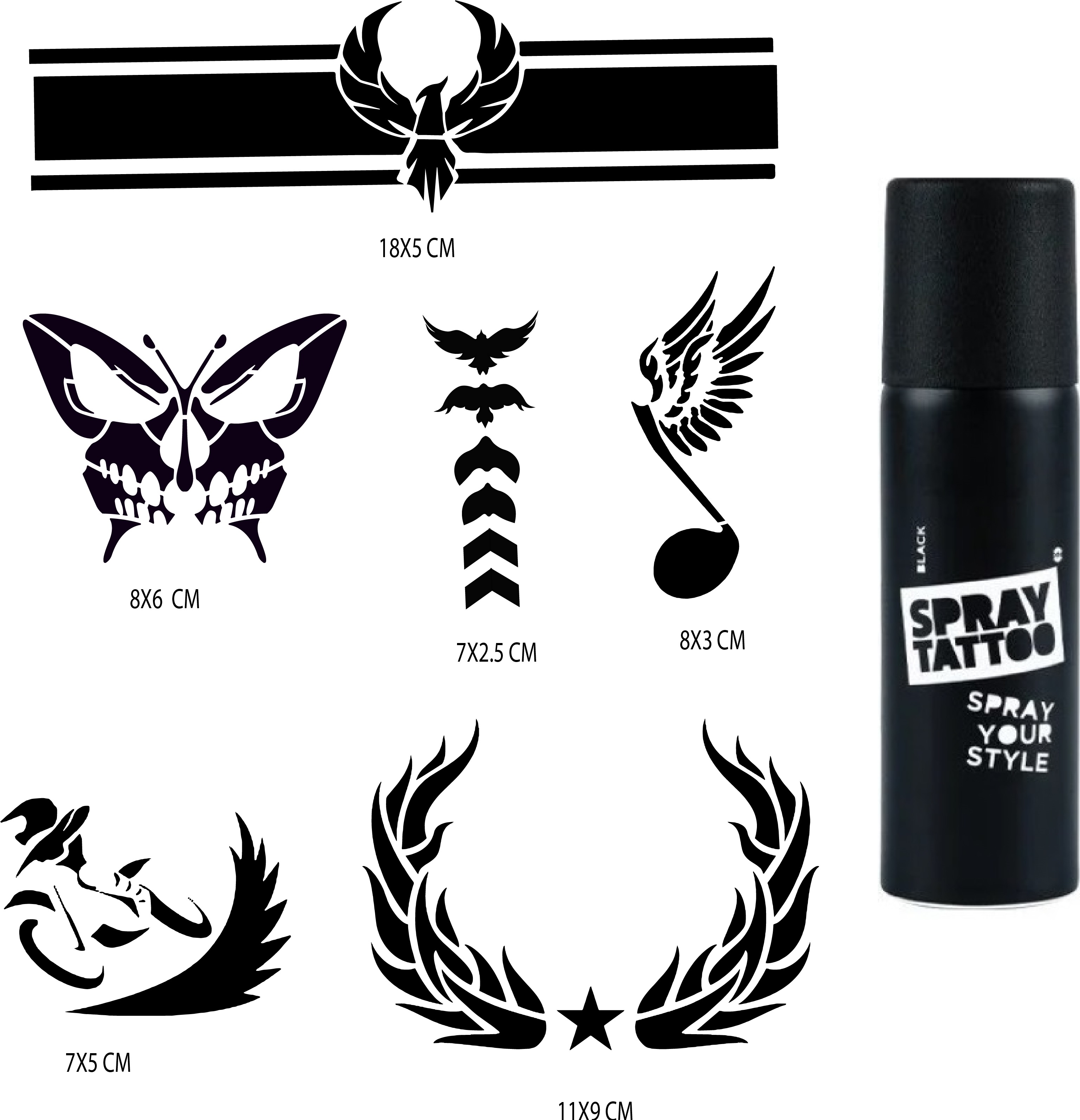 Motor Ve Kanat Geçici Sprey Dövme Seti Spray Tatto