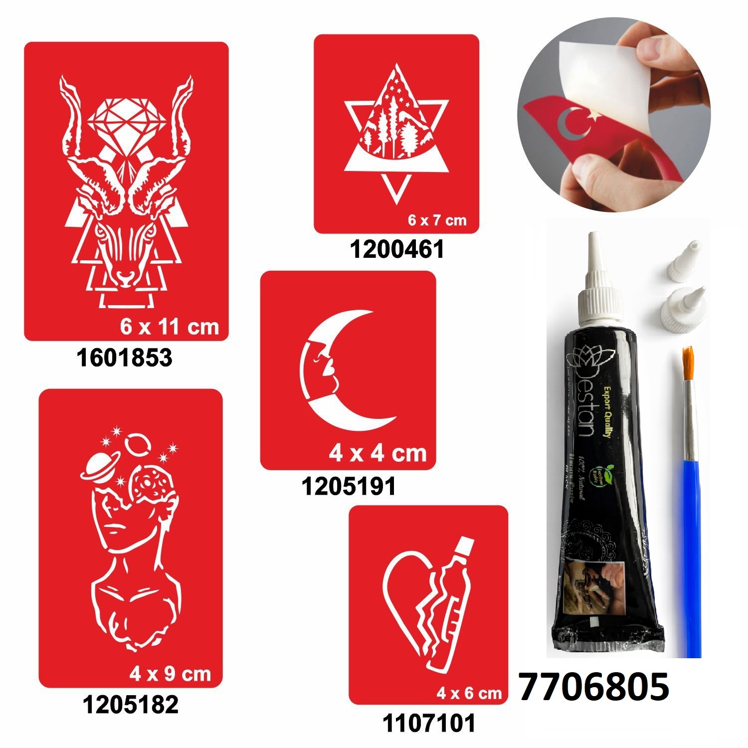 Felsefik Düşünce Desenleri Hint Kınası ile Geçici Dövme Yapma Seti