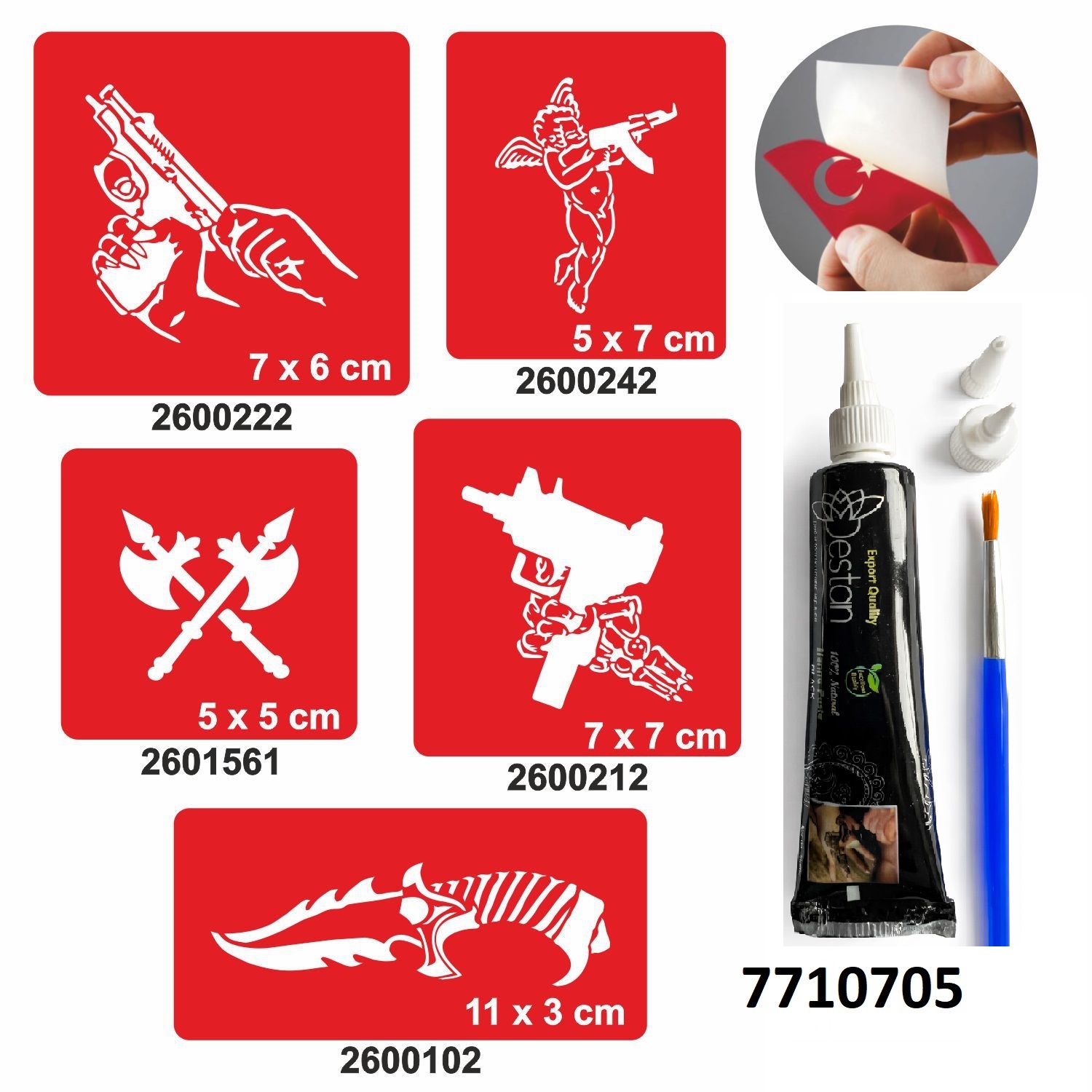 Silah Desenleri Hint Kınası ile Geçici Dövme Yapma Seti