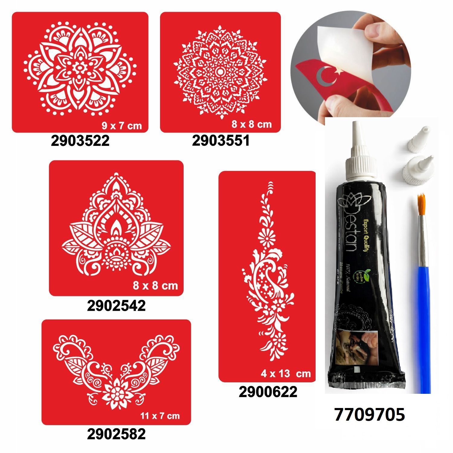 Büyük Mandala Desenleri Hint Kınası ile Geçici Dövme Yapma Seti
