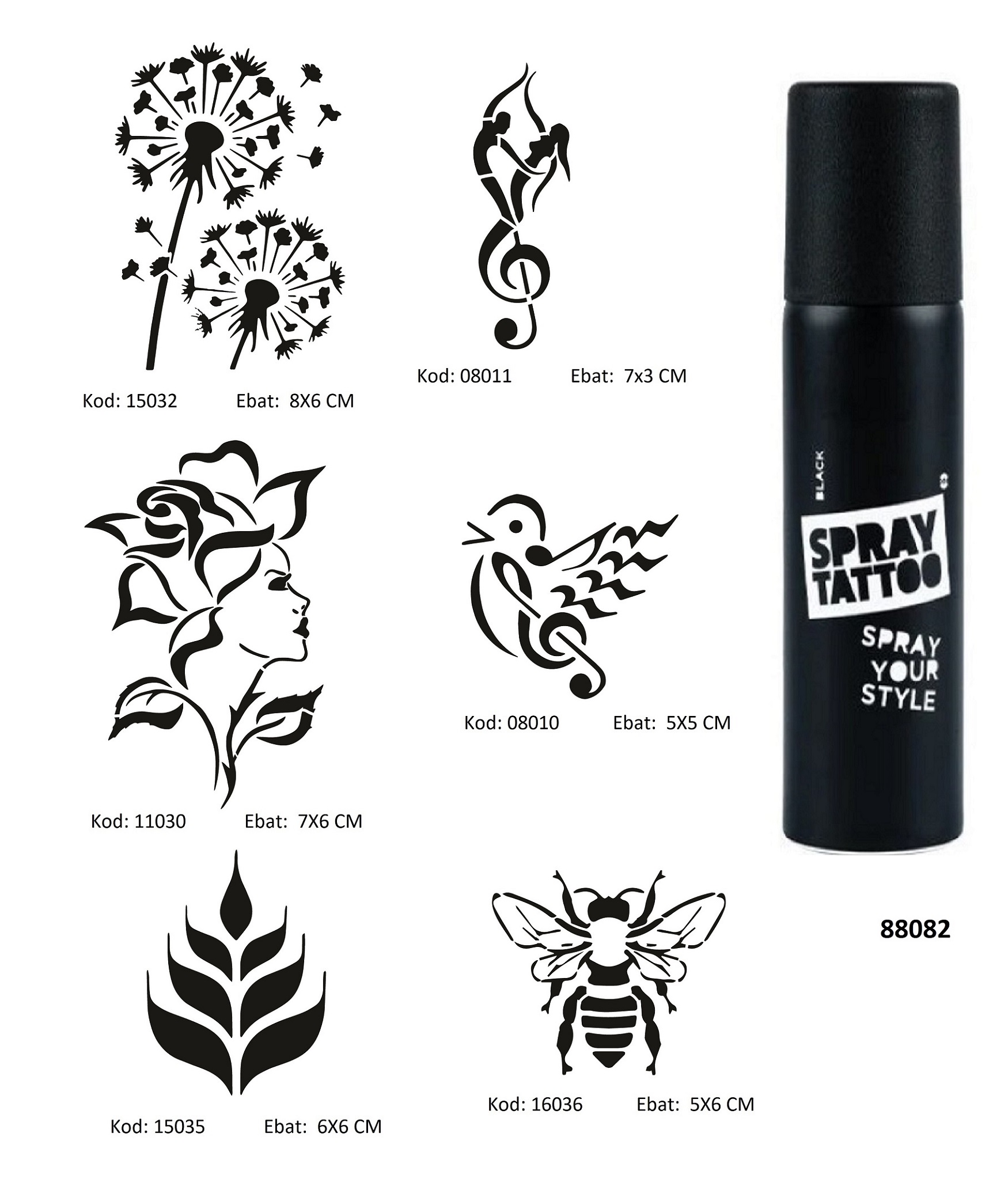 Müzik Ve Doğa Spray Tattoo Geçici Dövme Seti Sprey Dövme Kiti