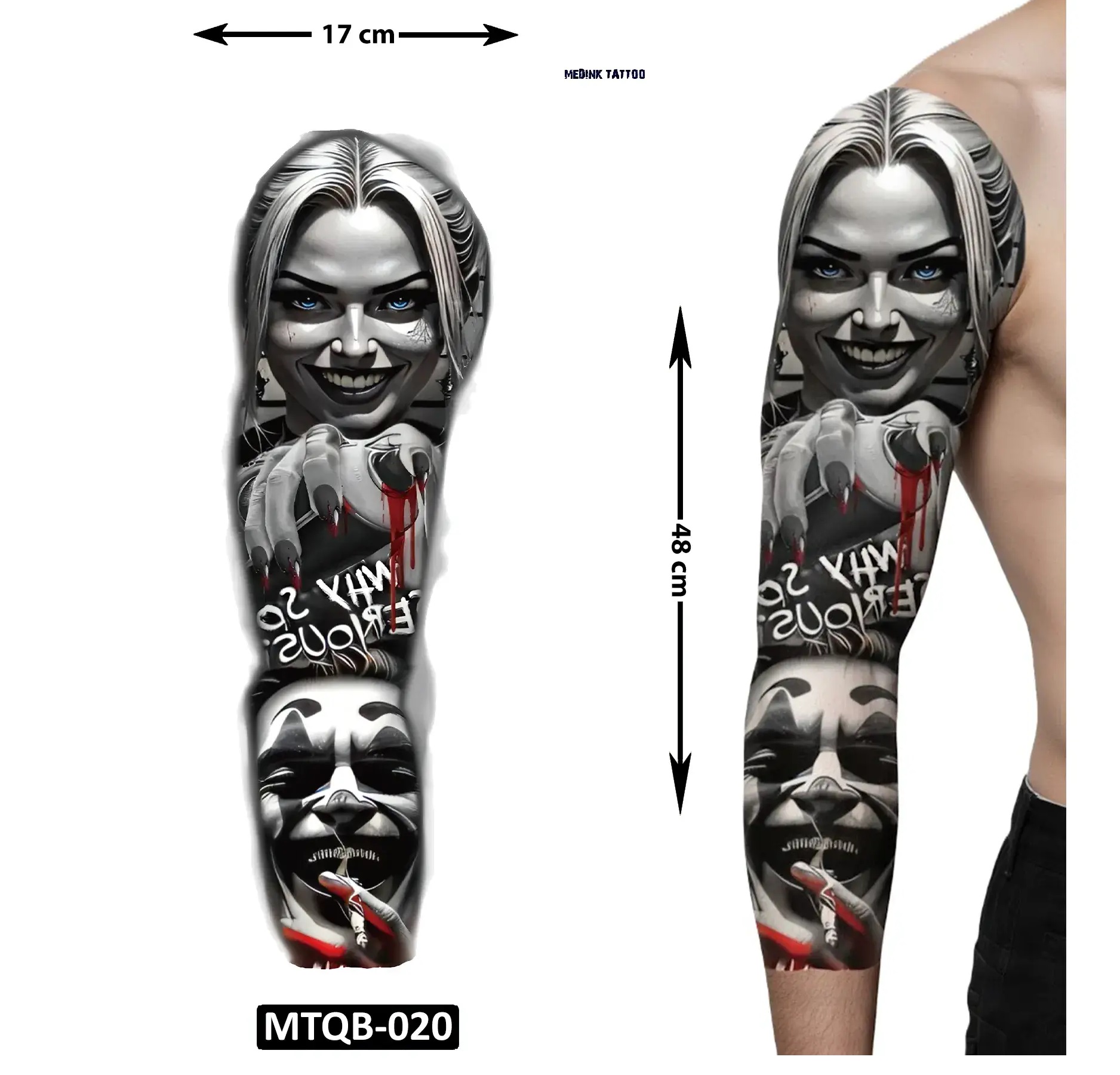 Joker ve Kız 1 Haftalık Tam Kol Bacak Yapıştırma Geçici Dövme 48 CM