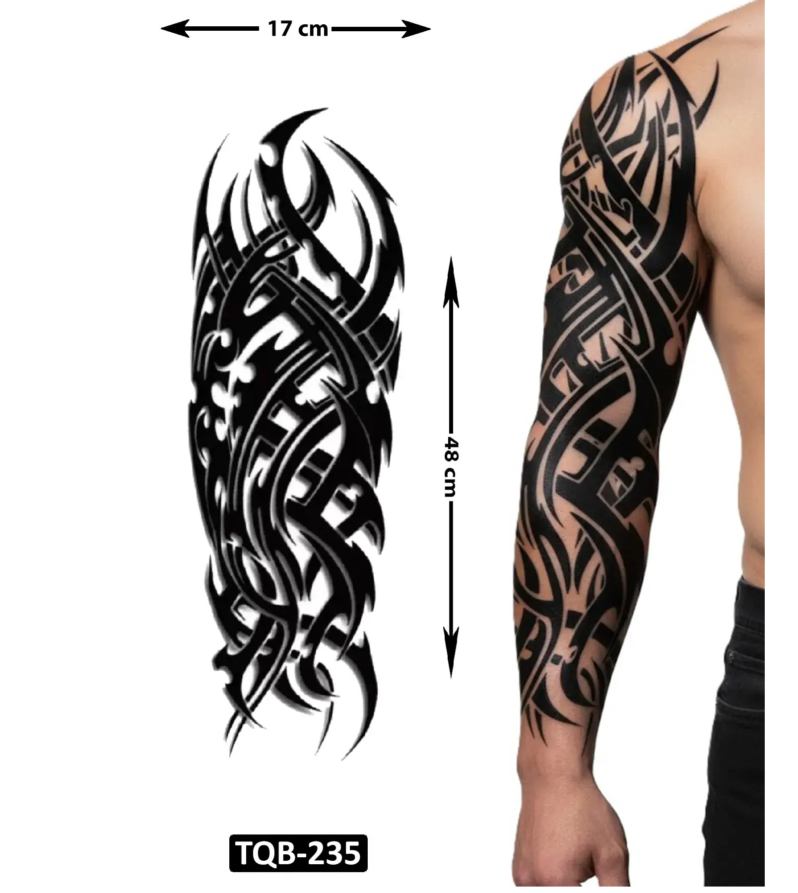 Tribal 1 Hafta Kalıcı Tam Kol Yapıştırma Geçici Dövme 48 CM