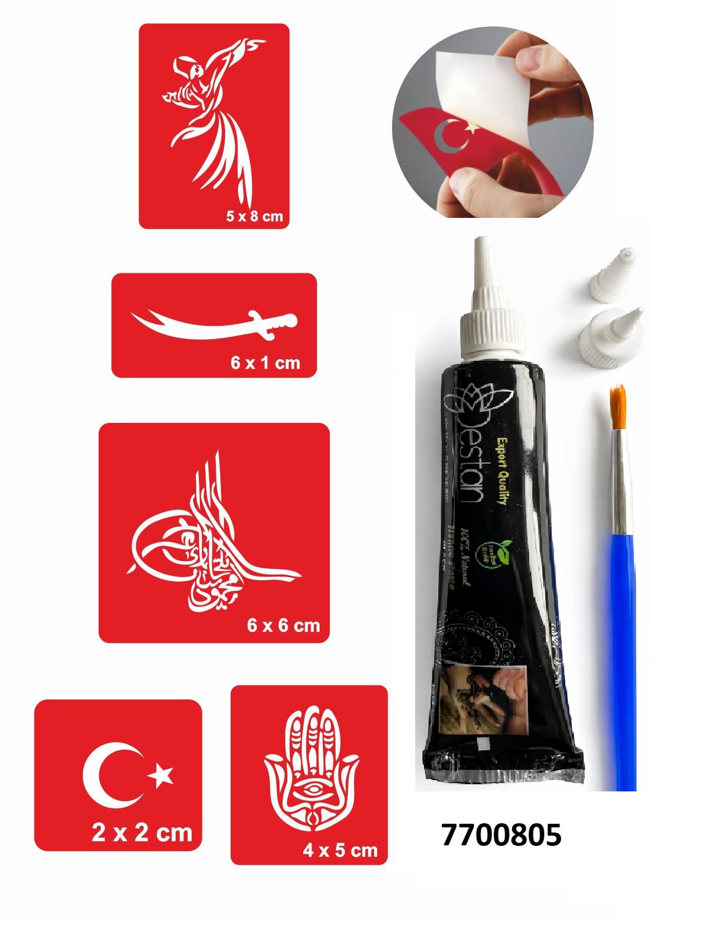 Tuğra Bayrak Hint Kınası ile Geçici Dövme Yapma Seti