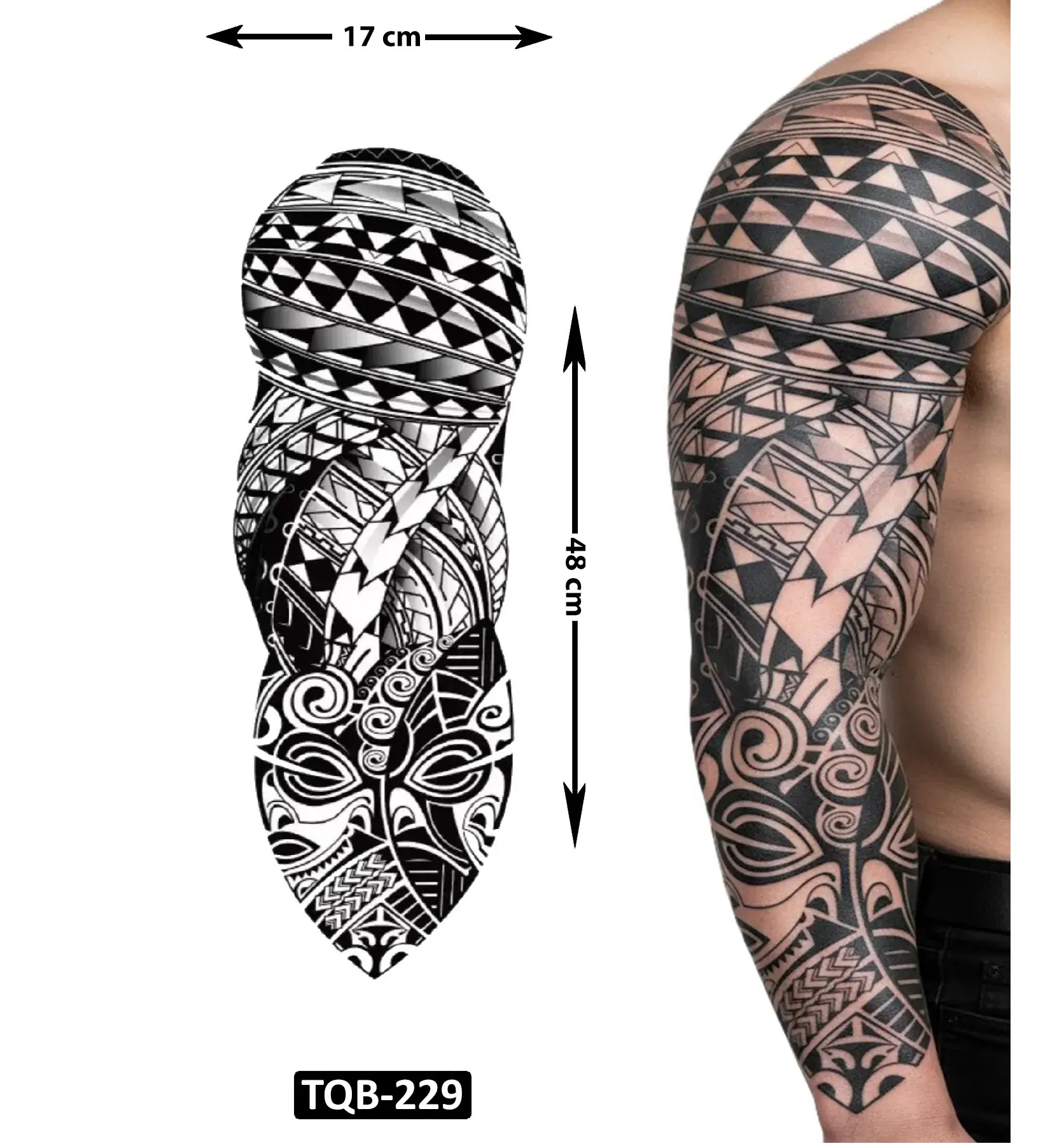 Tribal 1 Hafta Kalıcı Tam Kol Yapıştırma Geçici Dövme 48 CM