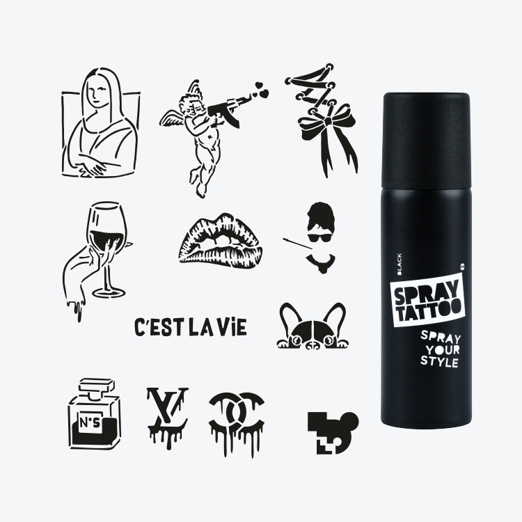 Paris City Pack Spray Tattoo Geçici Dövme Seti 12 Desen 1 Sprey