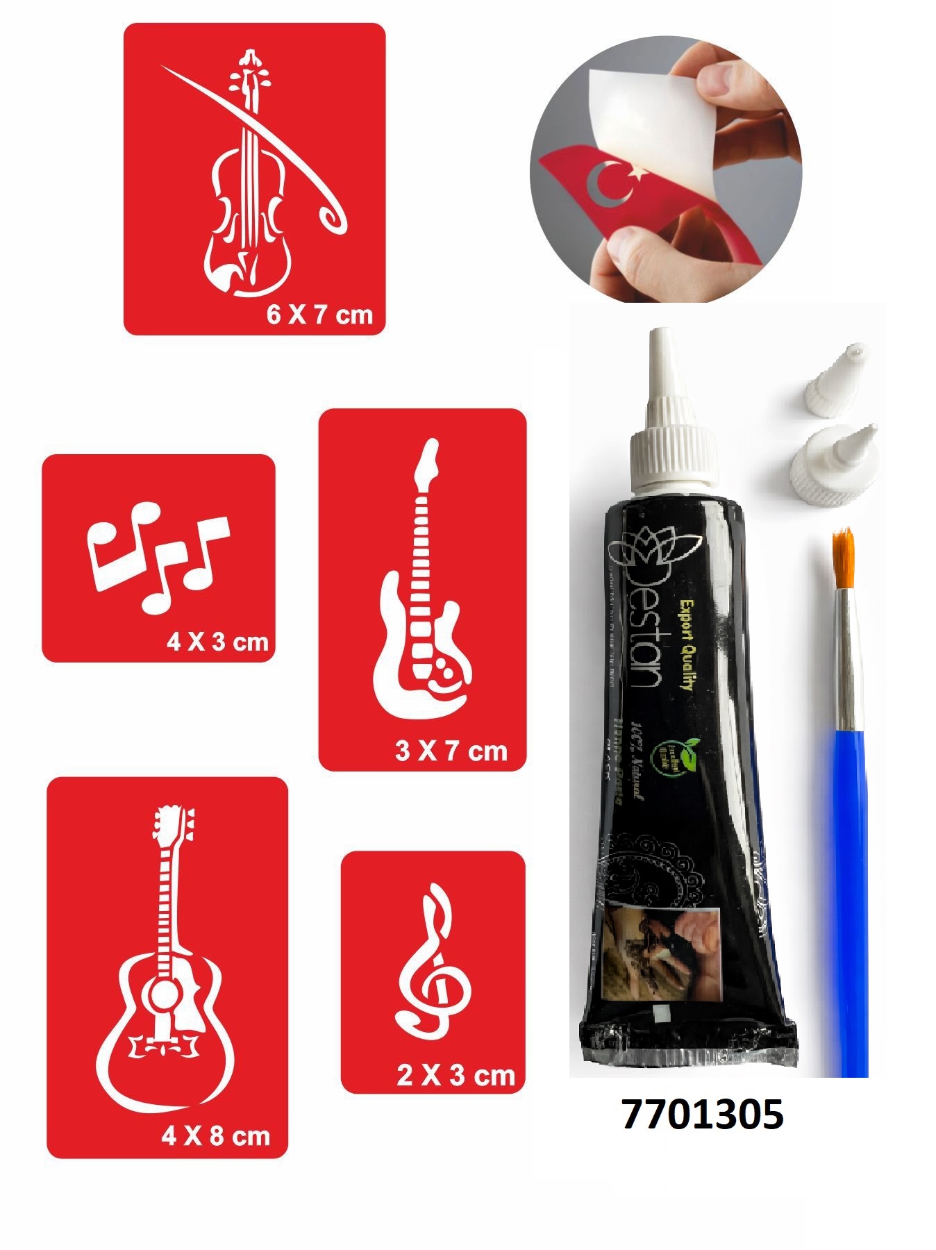 Müzik Gitar Desenleri Hint Kınası ile Geçici Dövme Yapma Seti