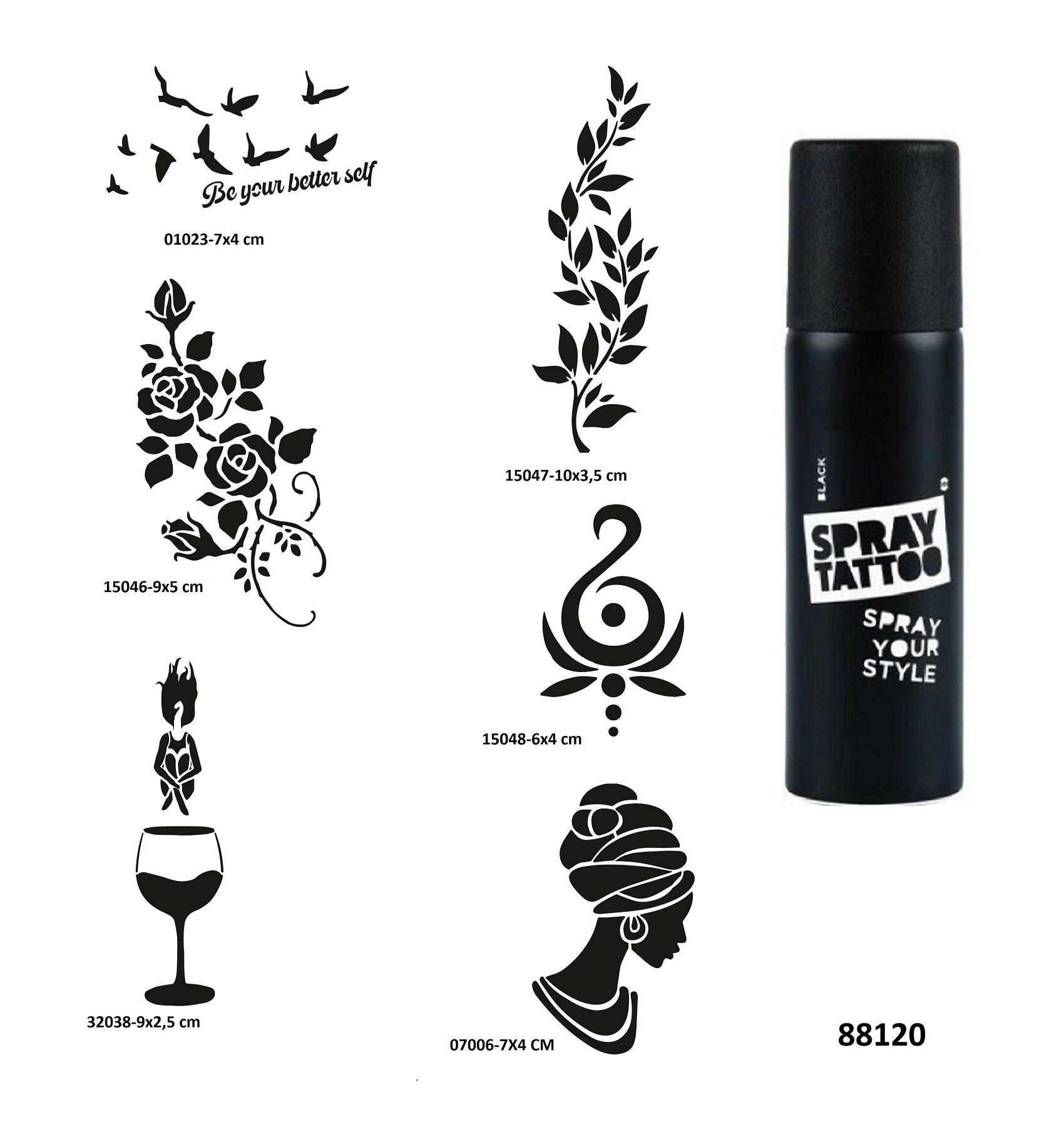 Zarif Kadınlar Spray Tattoo Geçici Dövme Yapma Seti Dark Siyah