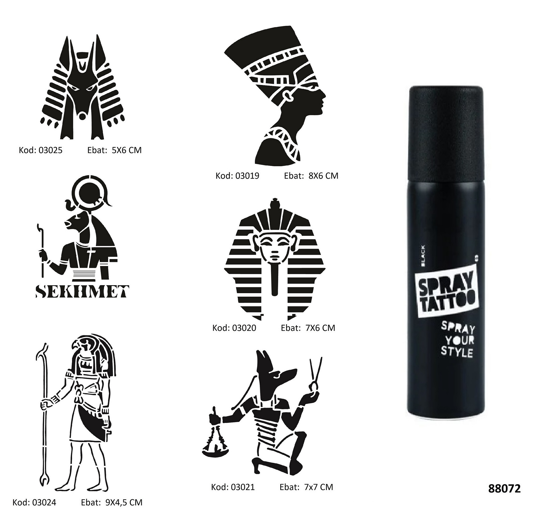 Antik Mısır Tanrıları Spray Tattoo Geçici Dövme Seti Dark Sprey Dövme Kiti