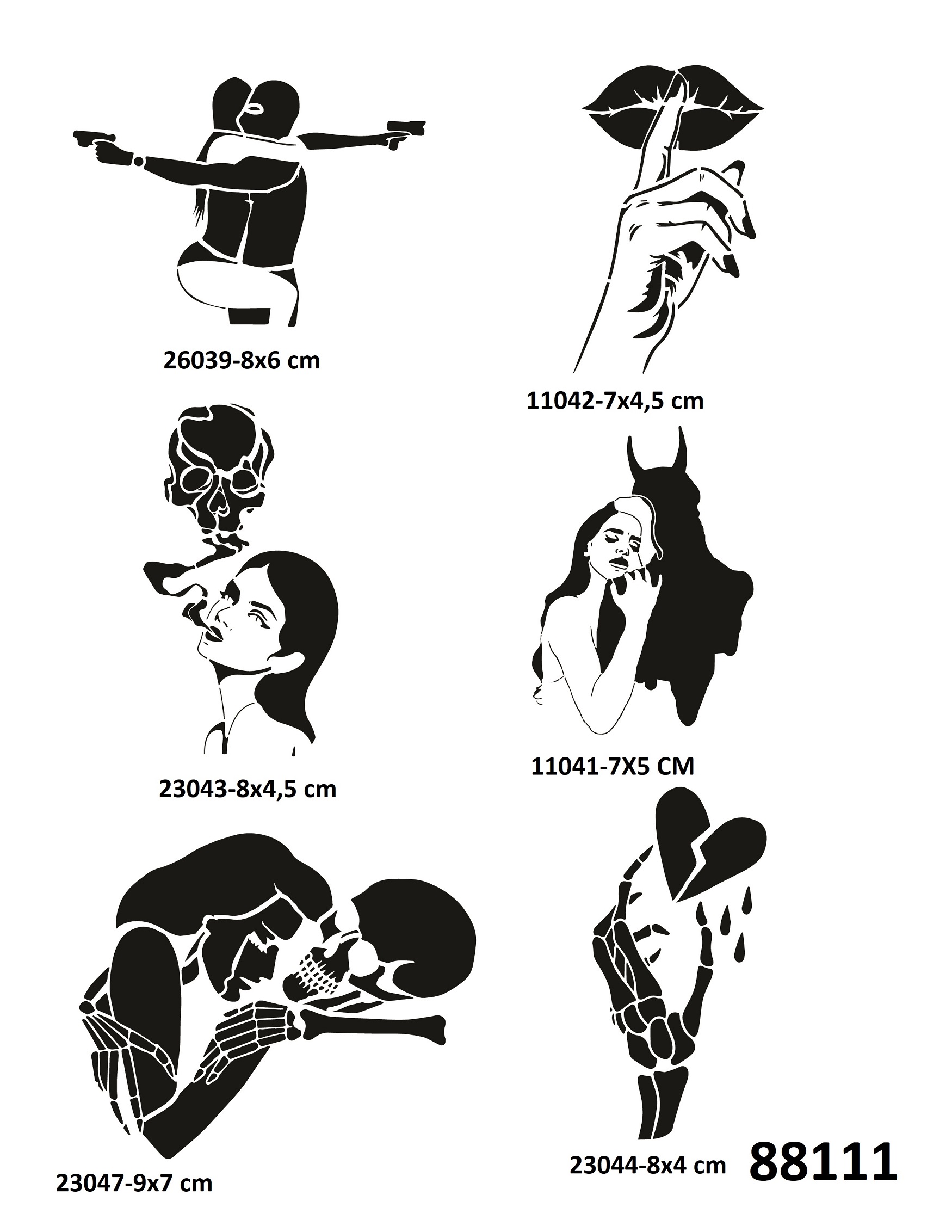 Kuru Kafa Şeytan 6 Adet Geçici Dövme Şablonu Tattoo Stencil Modelleri