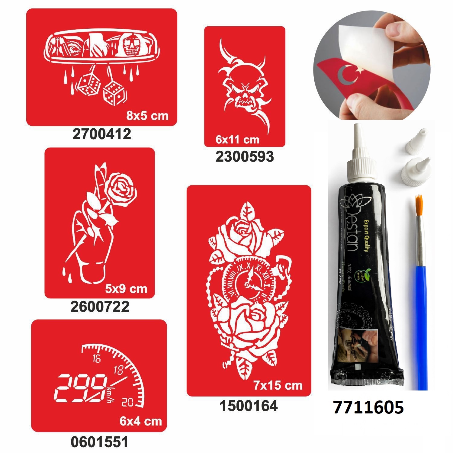 İbre Hız Desenleri Hint Kınası ile Geçici Dövme Yapma Seti