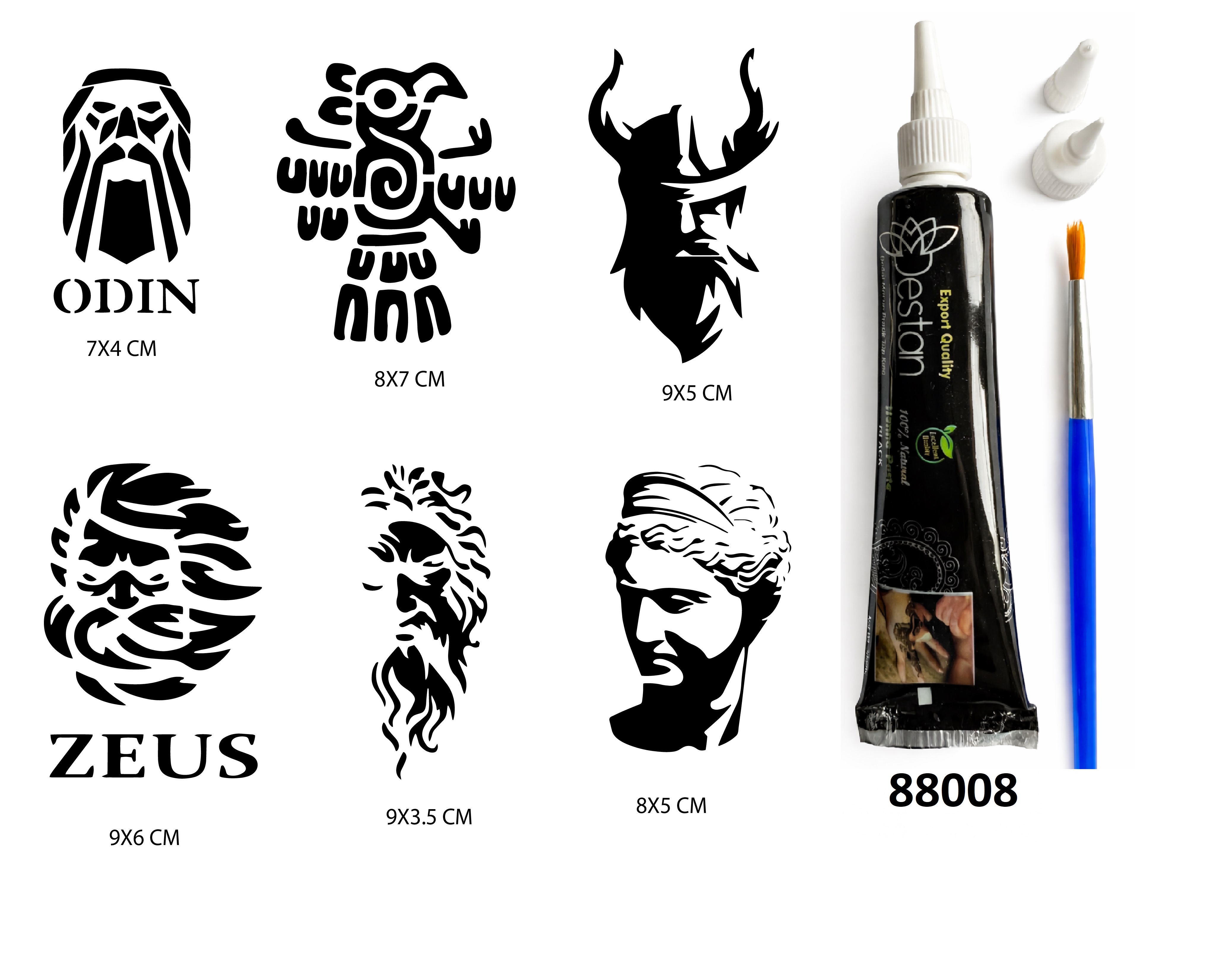 Mitolojik Desenler Hint Kınasıyla Geçici Dövme Seti