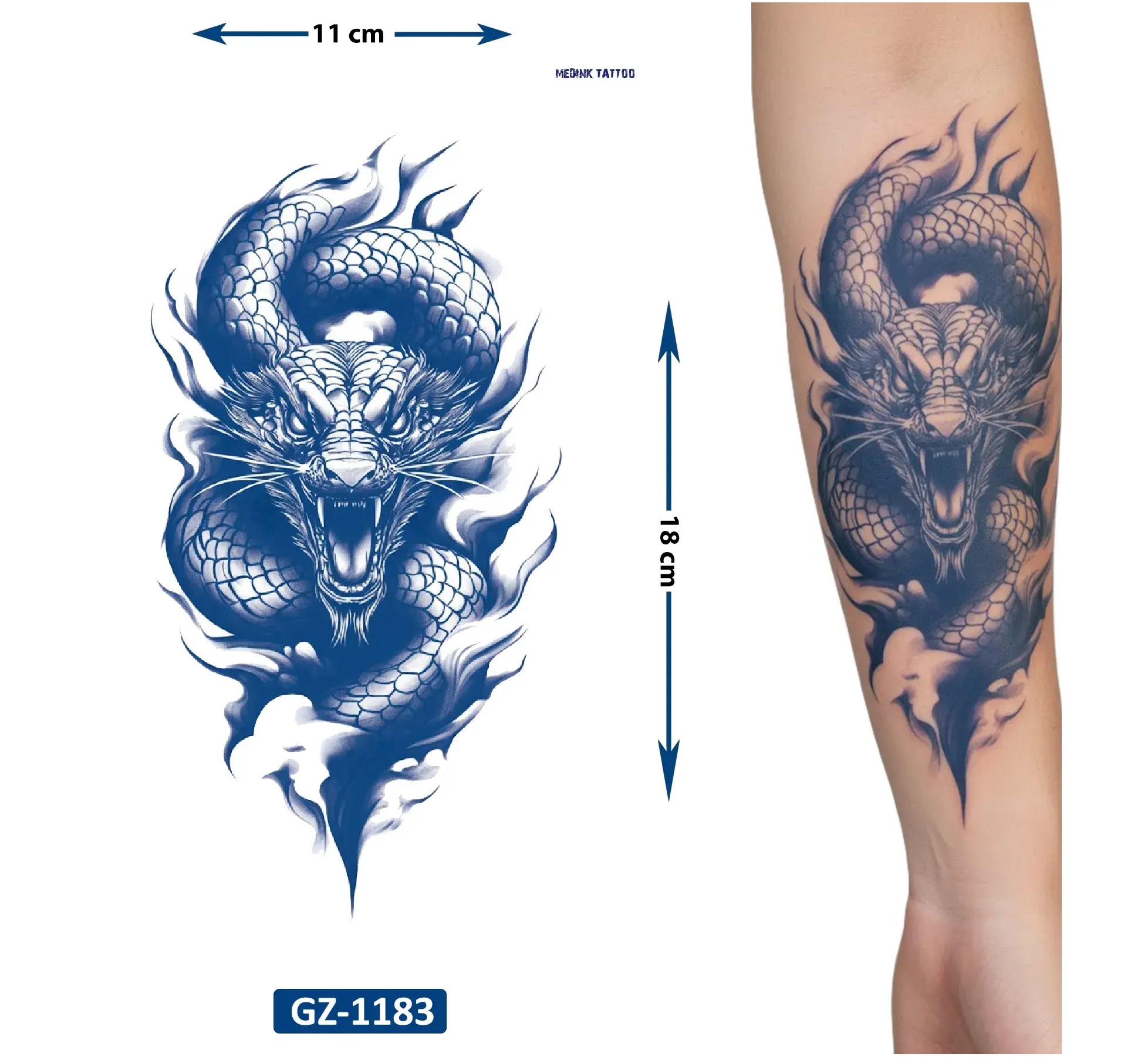 Dragon Saldırısı 1 Ay Kalıcı Geçici Dövme Yapıştırma Dövme