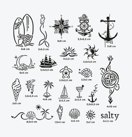Sea Vibes City Pack Geçici Dövme Şablon Seti 23 Desen