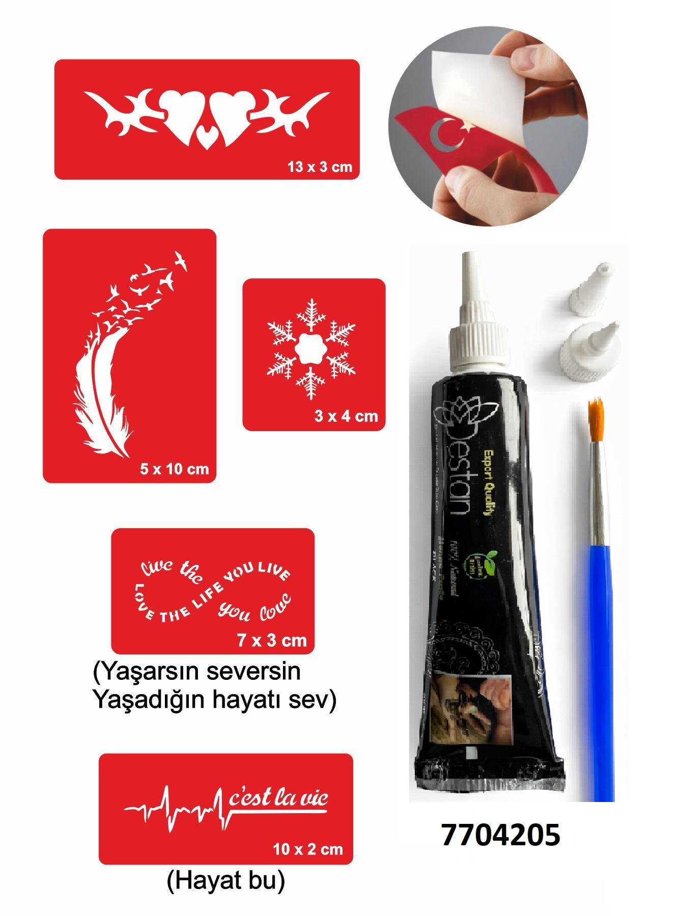 Nabız Kar Tanesi Hint Kınası ile Geçici Dövme Yapma Seti