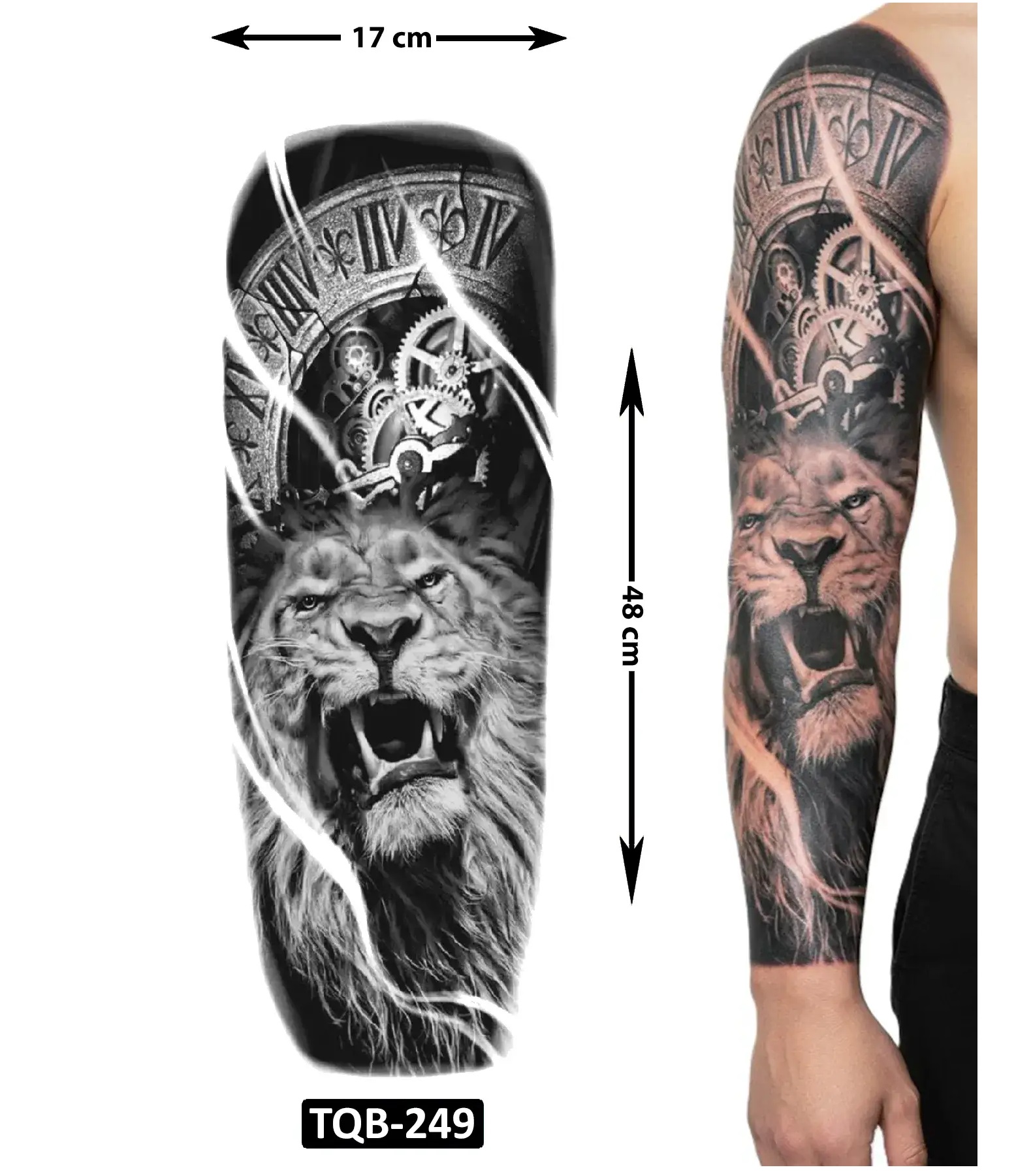 Aslan 1 Hafta Kalıcı Tam Kol Kaplama Yapıştırma Geçici Dövme 48 CM