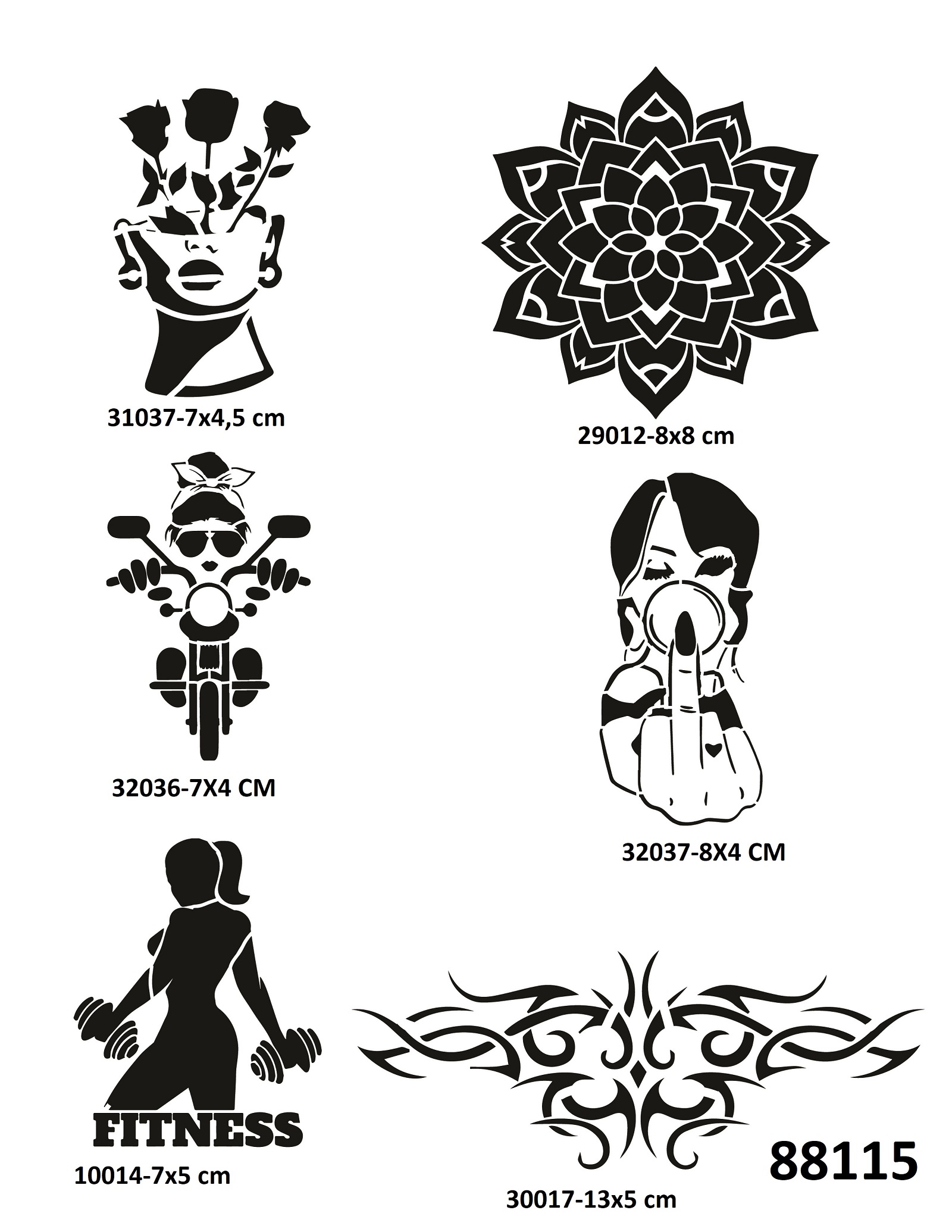 Fitness Mandala 6 Adet Geçici Dövme Şablonu Tattoo Stencil Modelleri