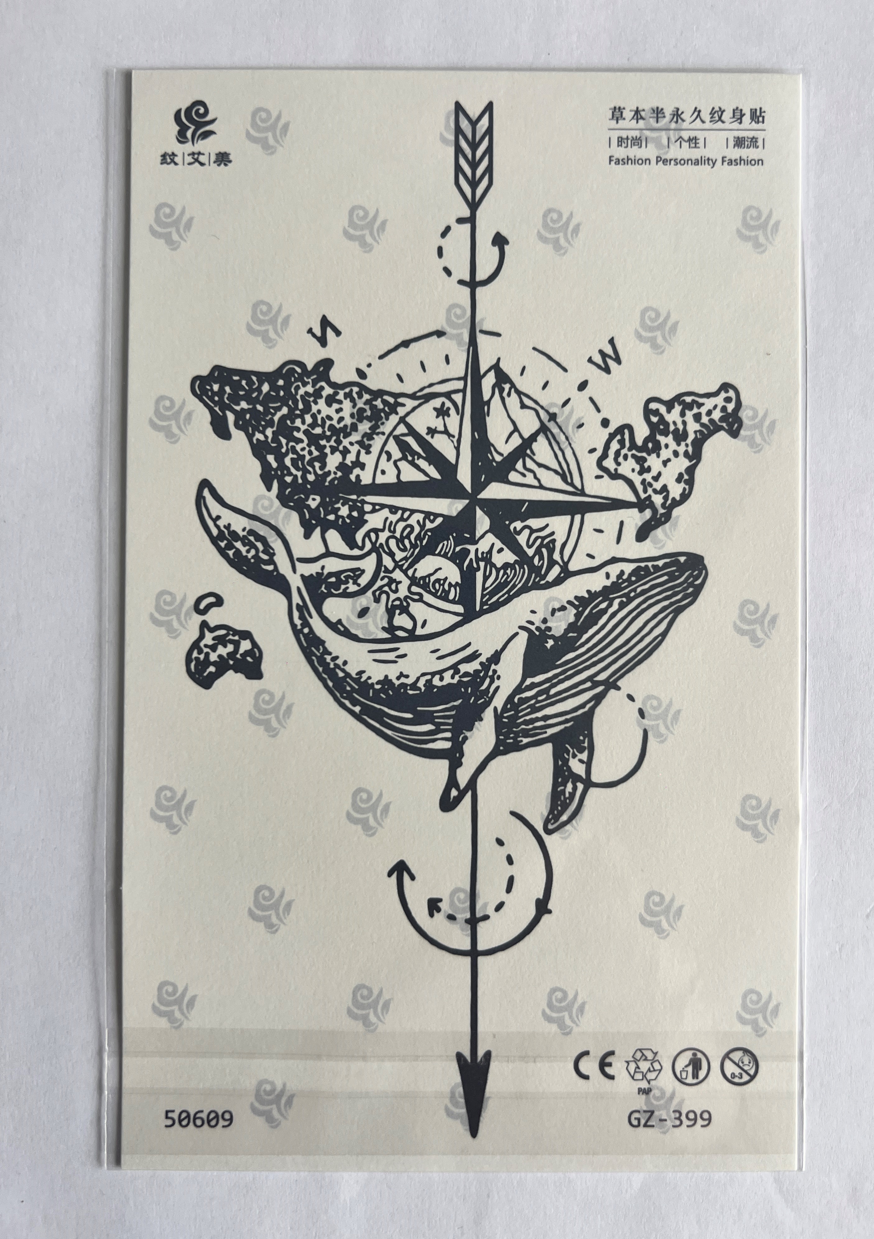 Denizci Pusula Yarım Kol Yarı Kalıcı 1 Ay Kalıcı Geçici Dövme 18x11 cm