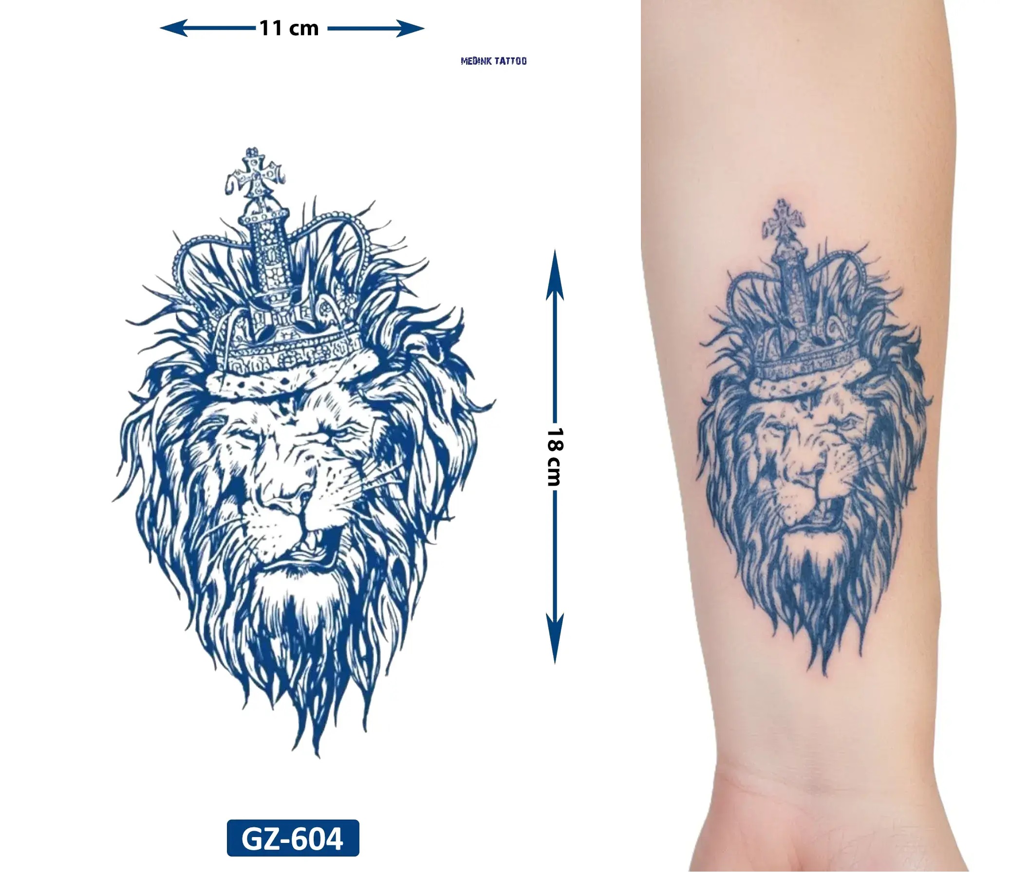 Sinsi Kral 18x11 cm  Aslan 1 Aylık Yarı Kalıcı Yapıştırma Geçici Dövme