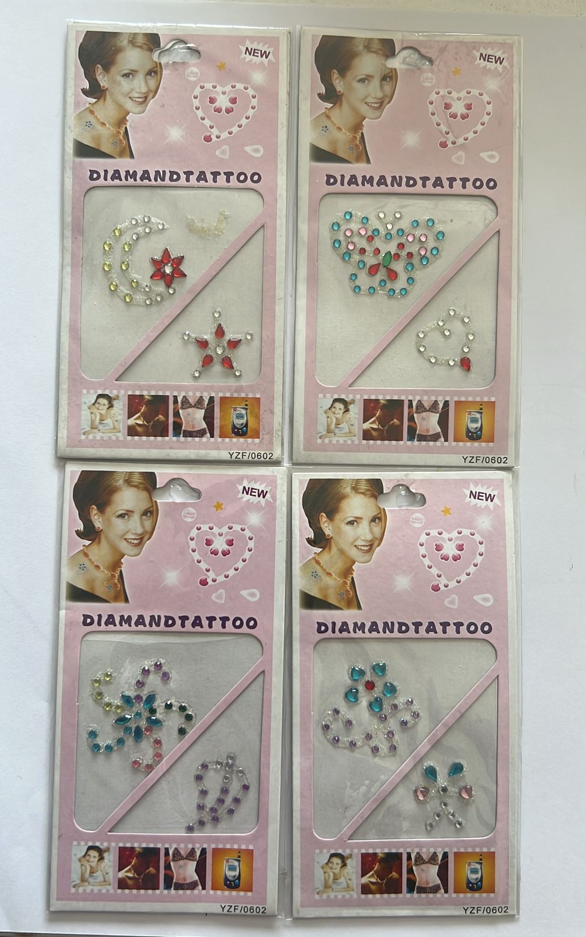 4 Adet Birden Mini Face Gems Kristal Yüz Taşı Seti