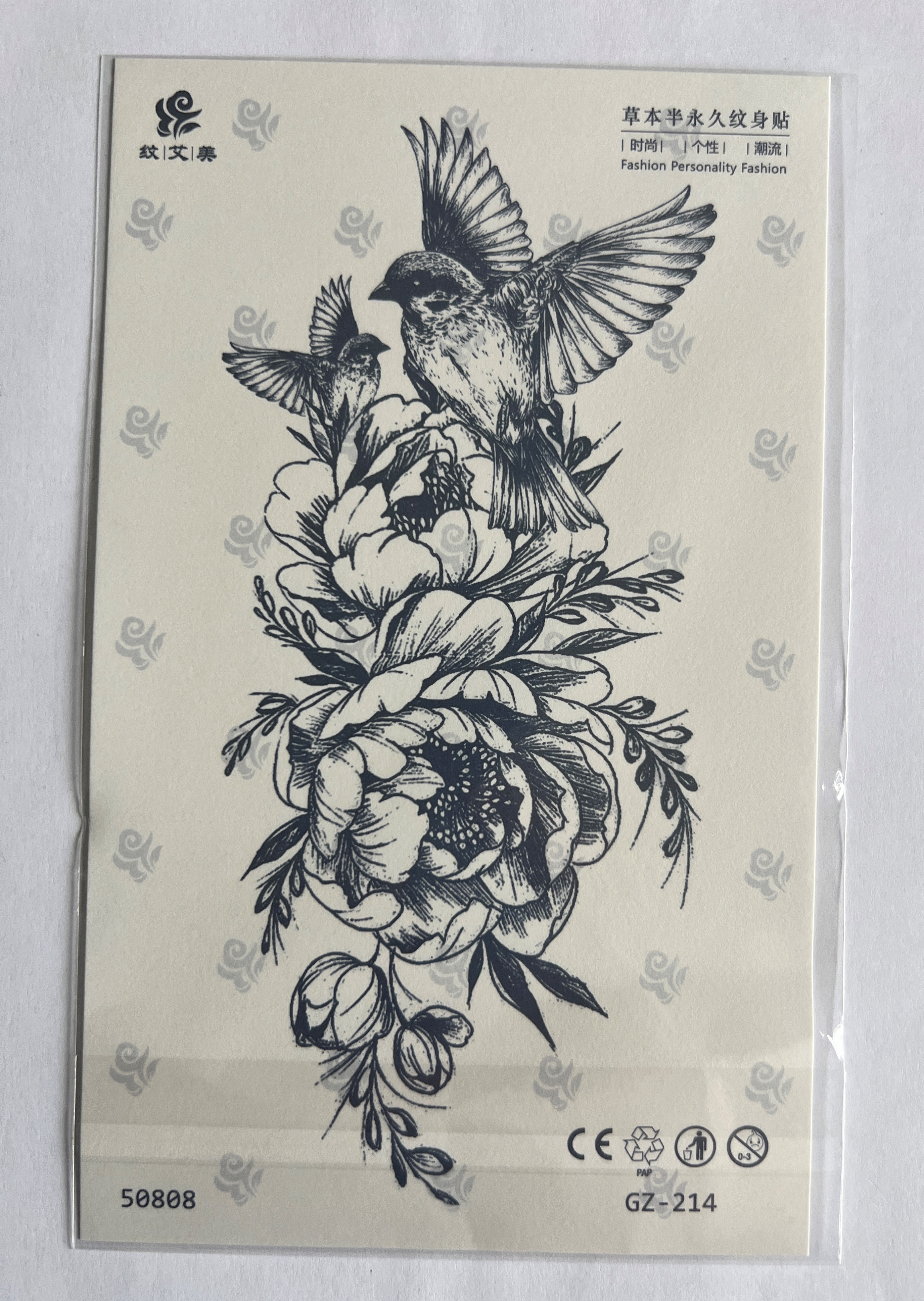 Kuş Çiçek Yarım Kol Yarı Kalıcı 1 Ay Kalıcı Geçici Dövme 18x11 cm