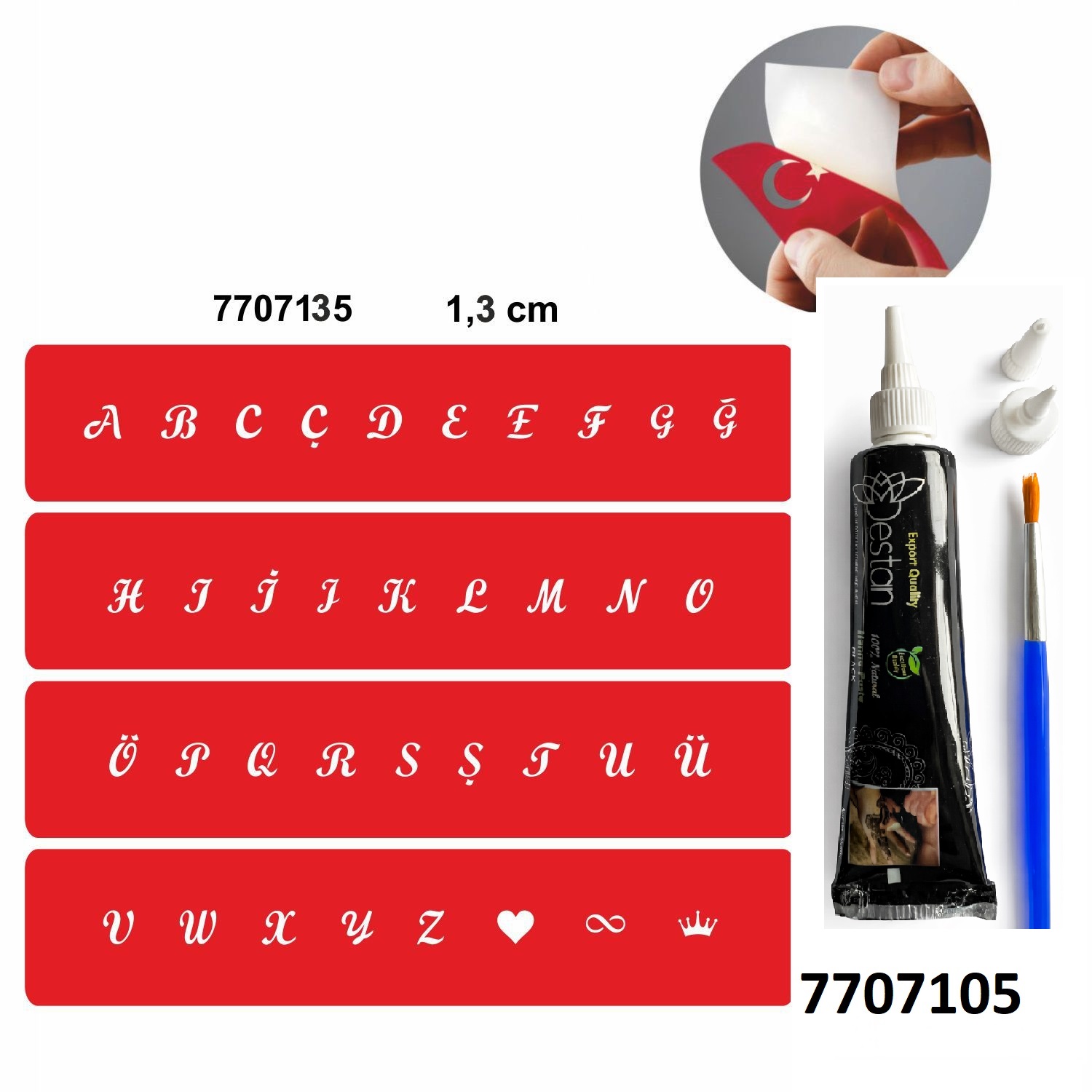 Alfabe Şerit Harfler Hint Kınası ile Geçici Dövme Yapma Seti
