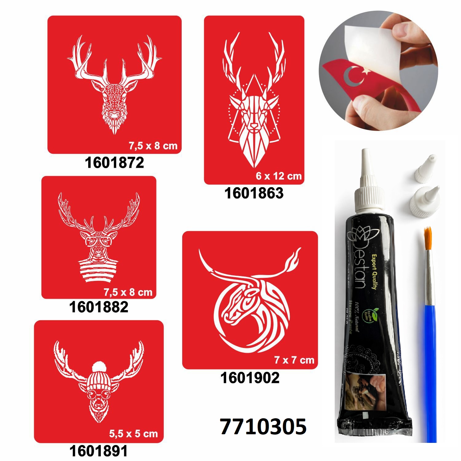 Geyik Desenleri Hint Kınası ile Geçici Dövme Yapma Seti