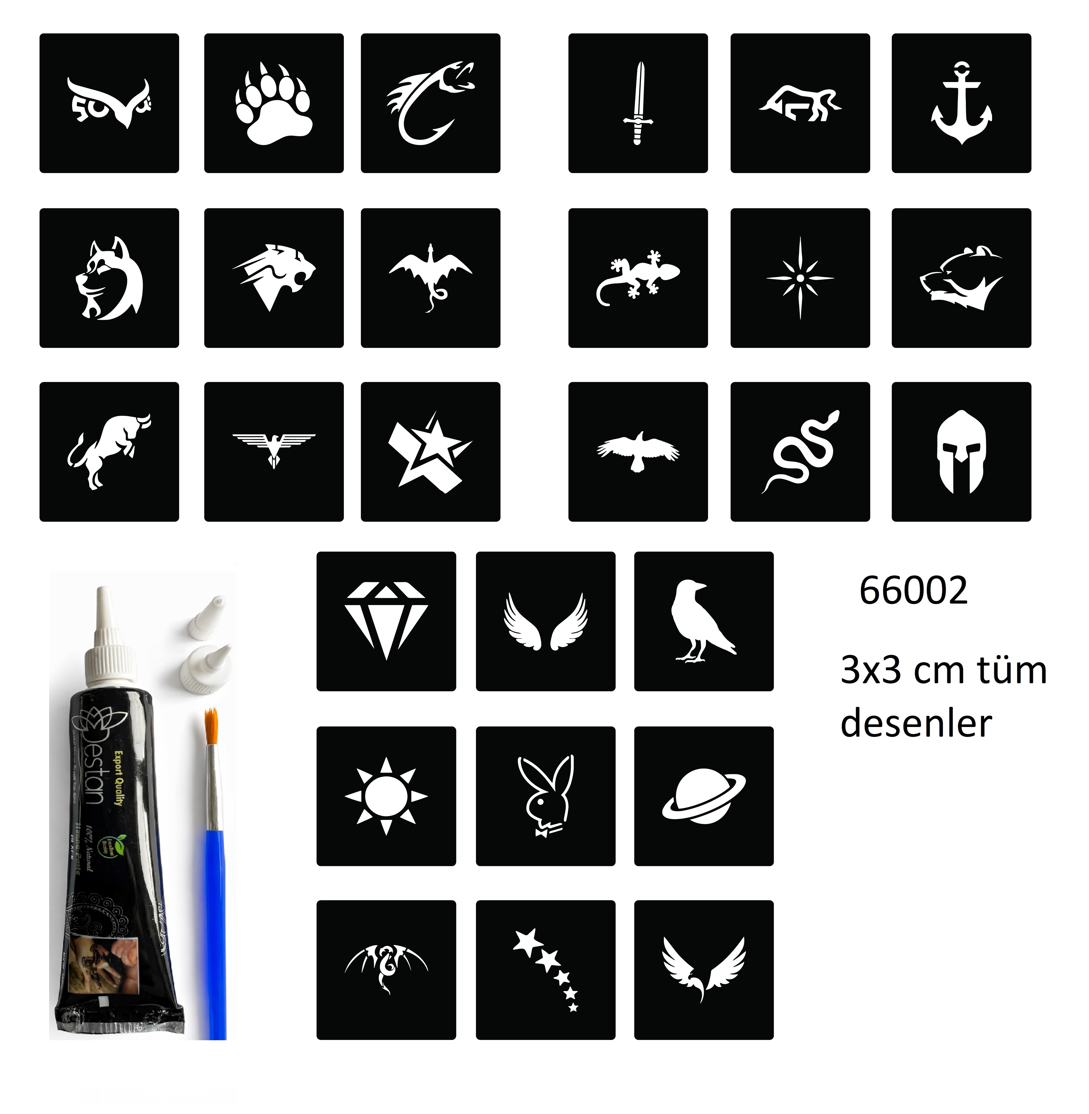 Minimal 27 Adet Erkek Deseni 3 cm Geçici Dövme Şablonu Kınalı Set