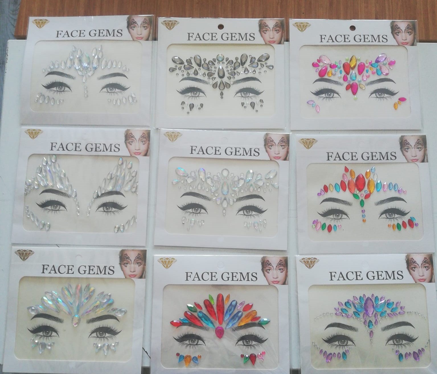 Toptan Face Gems Yüz Taşı 10 Adet Birden
