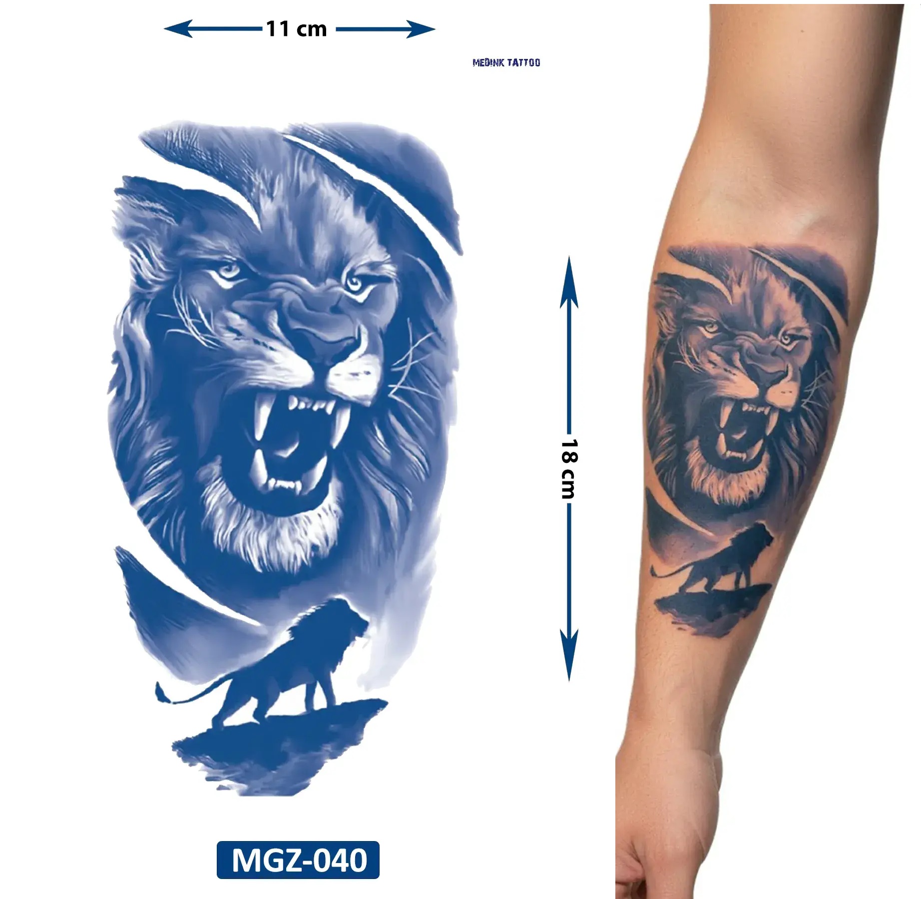 Aslan 18x11 cm Yarı Kalıcı Hayalet Geçici Dövme Yapıştırma Dövme