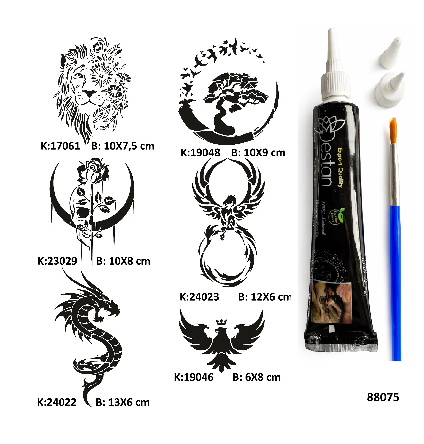 Vahşi Güzellikler Tüp Kına ve Fırça hediyeli Tattoo Geçici Dövme Seti