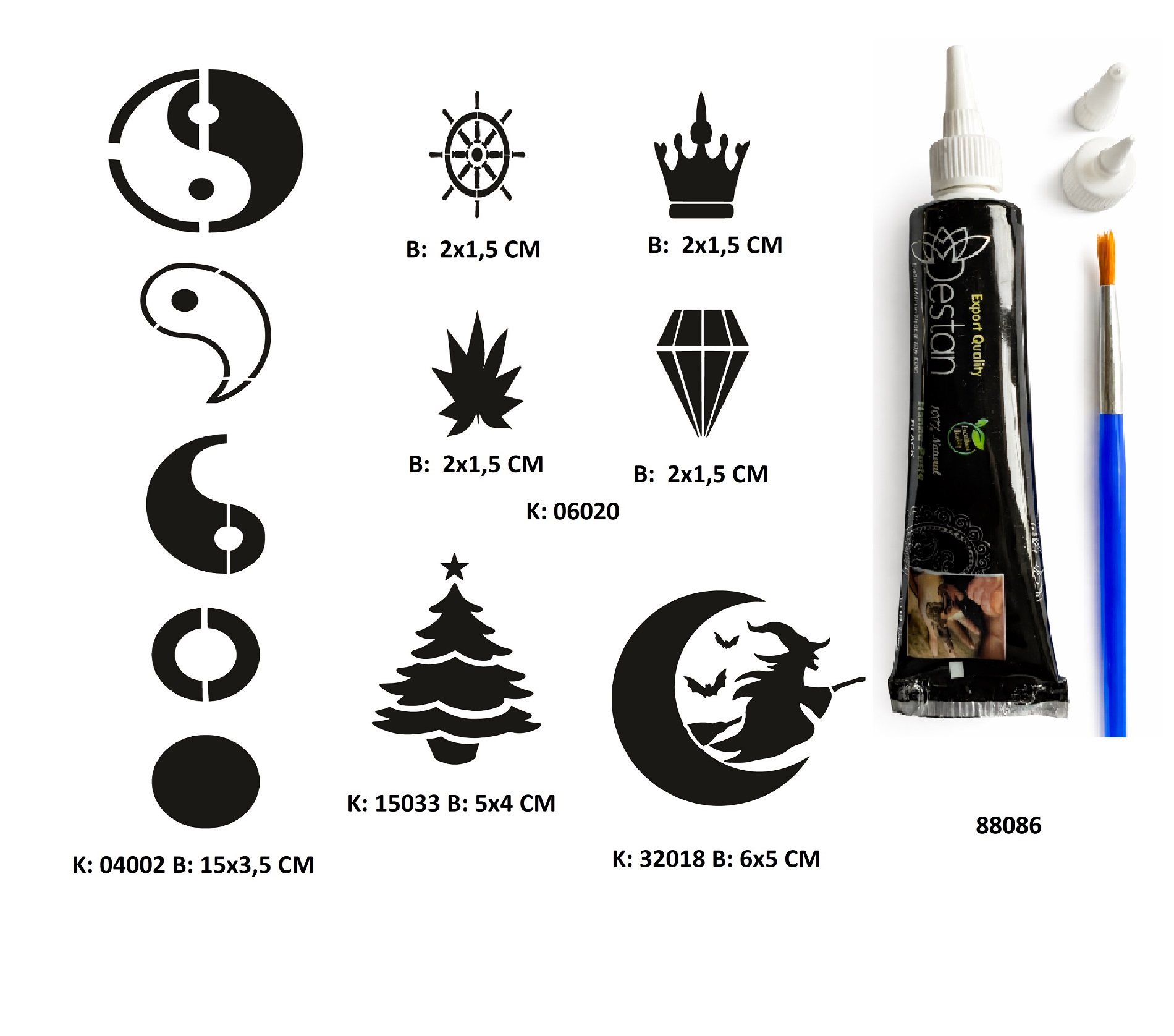 Minimal Parmak ve Sırt Serisi Tüp Kına ve Fırça hediyeli Tattoo Geçici Dövme Seti