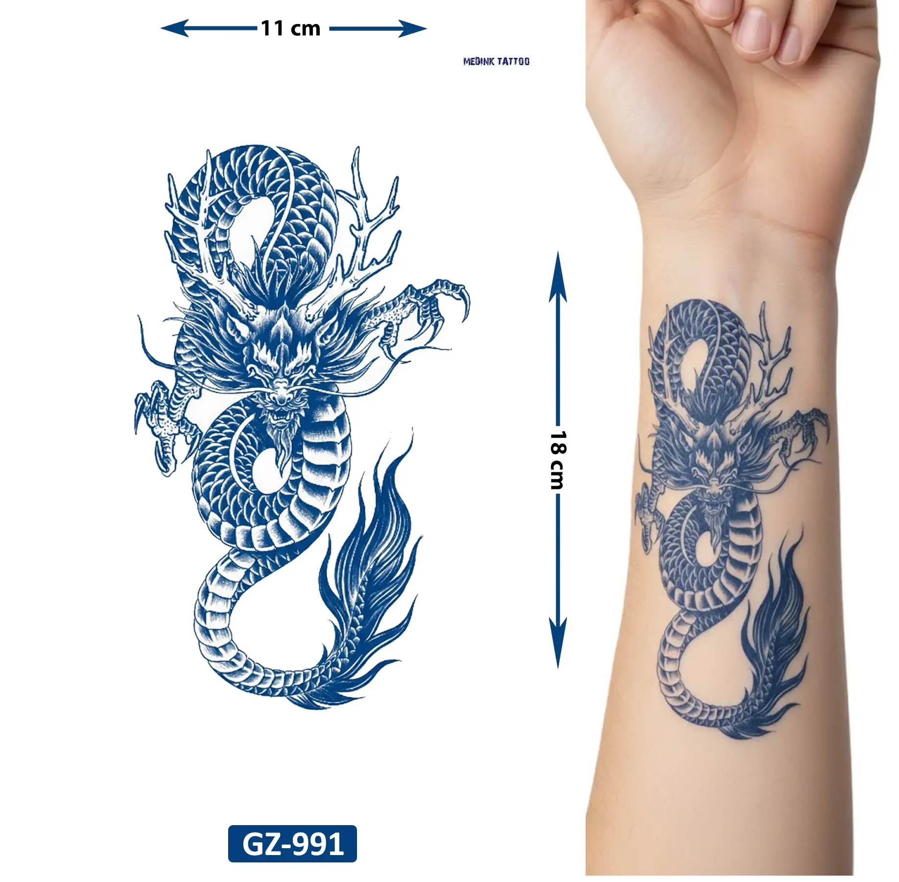 Kuyruklu Dragon 1 Ay Kalıcı Geçici Dövme Yapıştırma Dövme